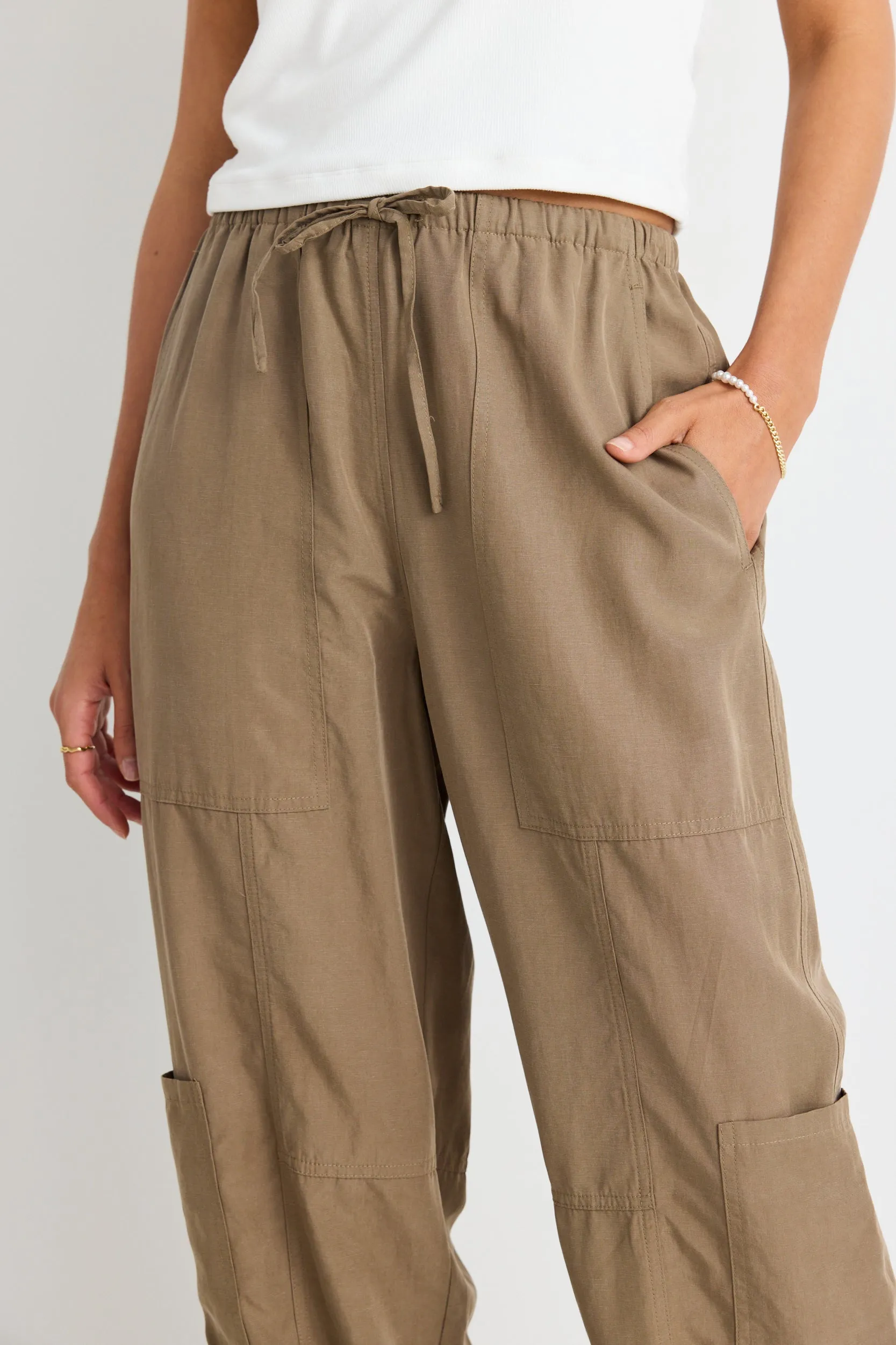 Memoir Khaki Soft Drape Cargo Pants