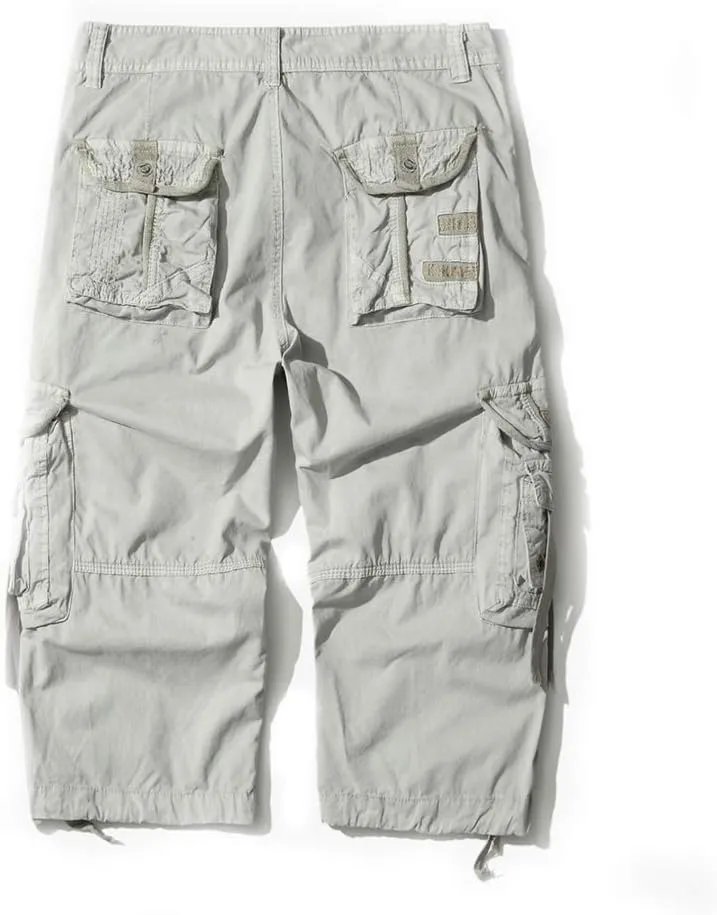 Mens Cargo Shorts 3/4 Relaxed Fit Below Knee Capri Cargo Pants Cotton