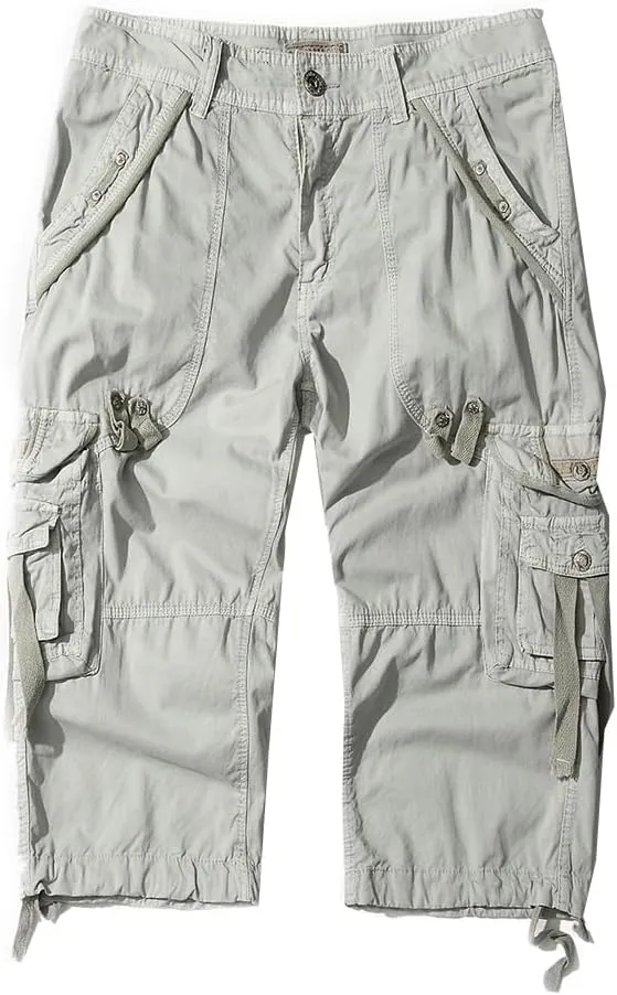Mens Cargo Shorts 3/4 Relaxed Fit Below Knee Capri Cargo Pants Cotton