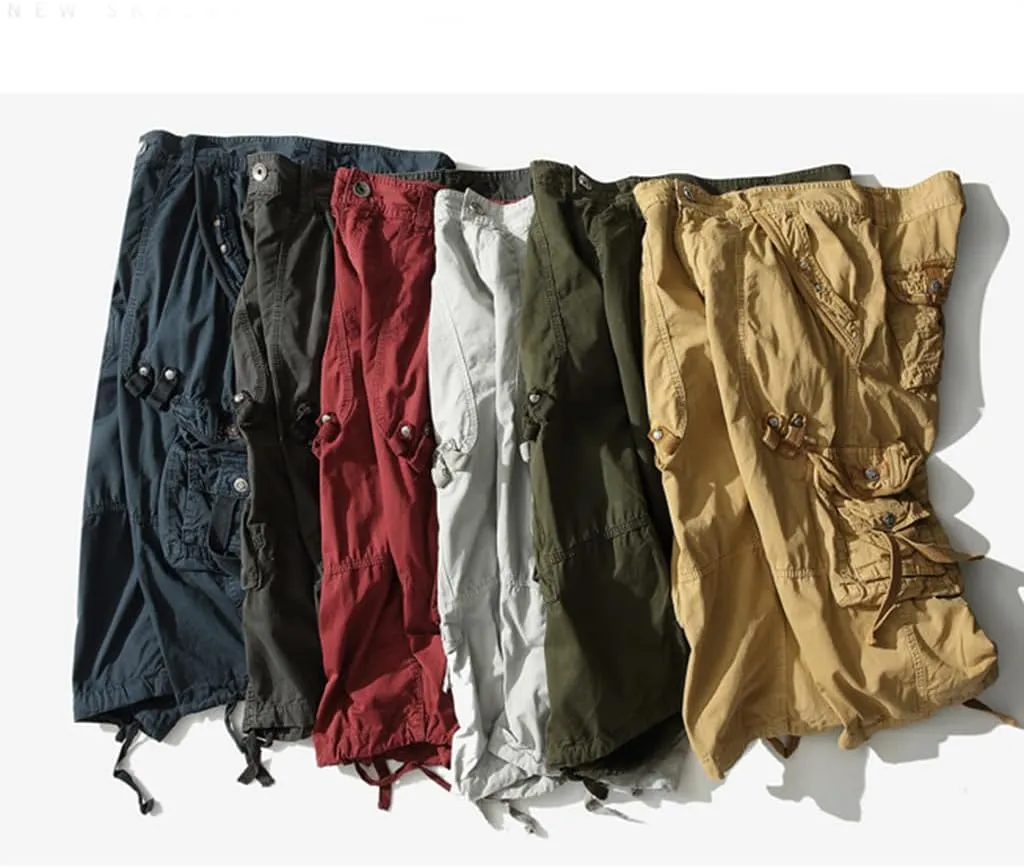 Mens Cargo Shorts 3/4 Relaxed Fit Below Knee Capri Cargo Pants Cotton