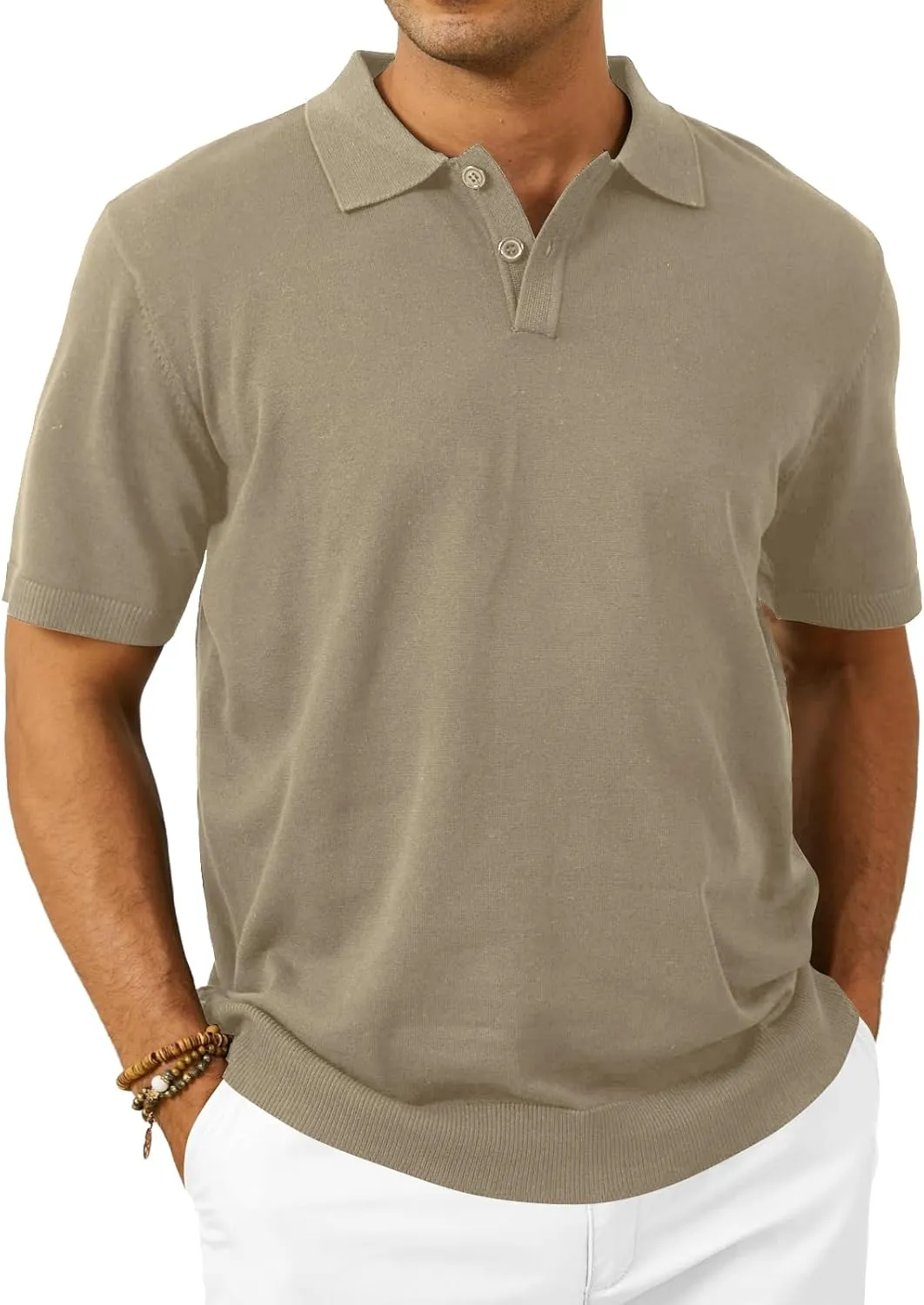 Mens Knit Polo Shirts Casual Short Sleeve Classic Button Polo T-Shirt Fashion Summer Collared Pullover Golf Shirt