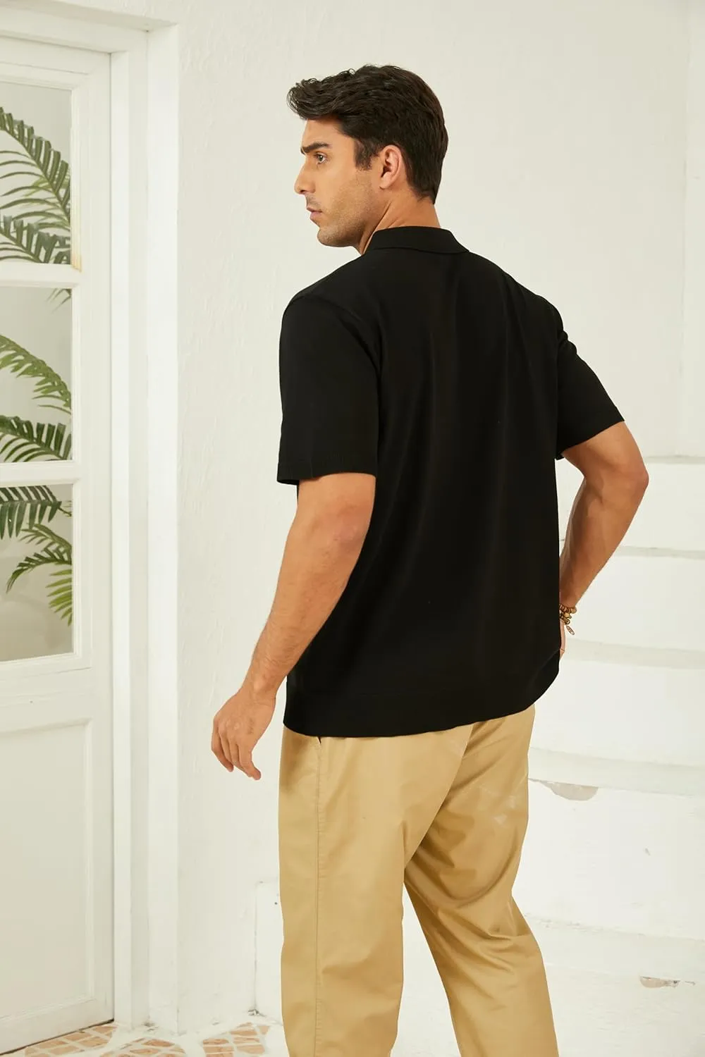 Mens Knit Polo Shirts Casual Short Sleeve Classic Button Polo T-Shirt Fashion Summer Collared Pullover Golf Shirt