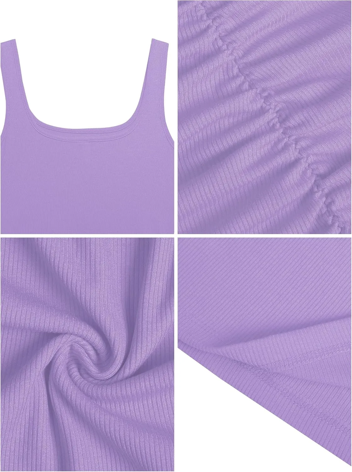 Missufe Women's Sleeveless Square Neck Ruched Bodycon Knit Sundress Summer Casual Short Tank Dress