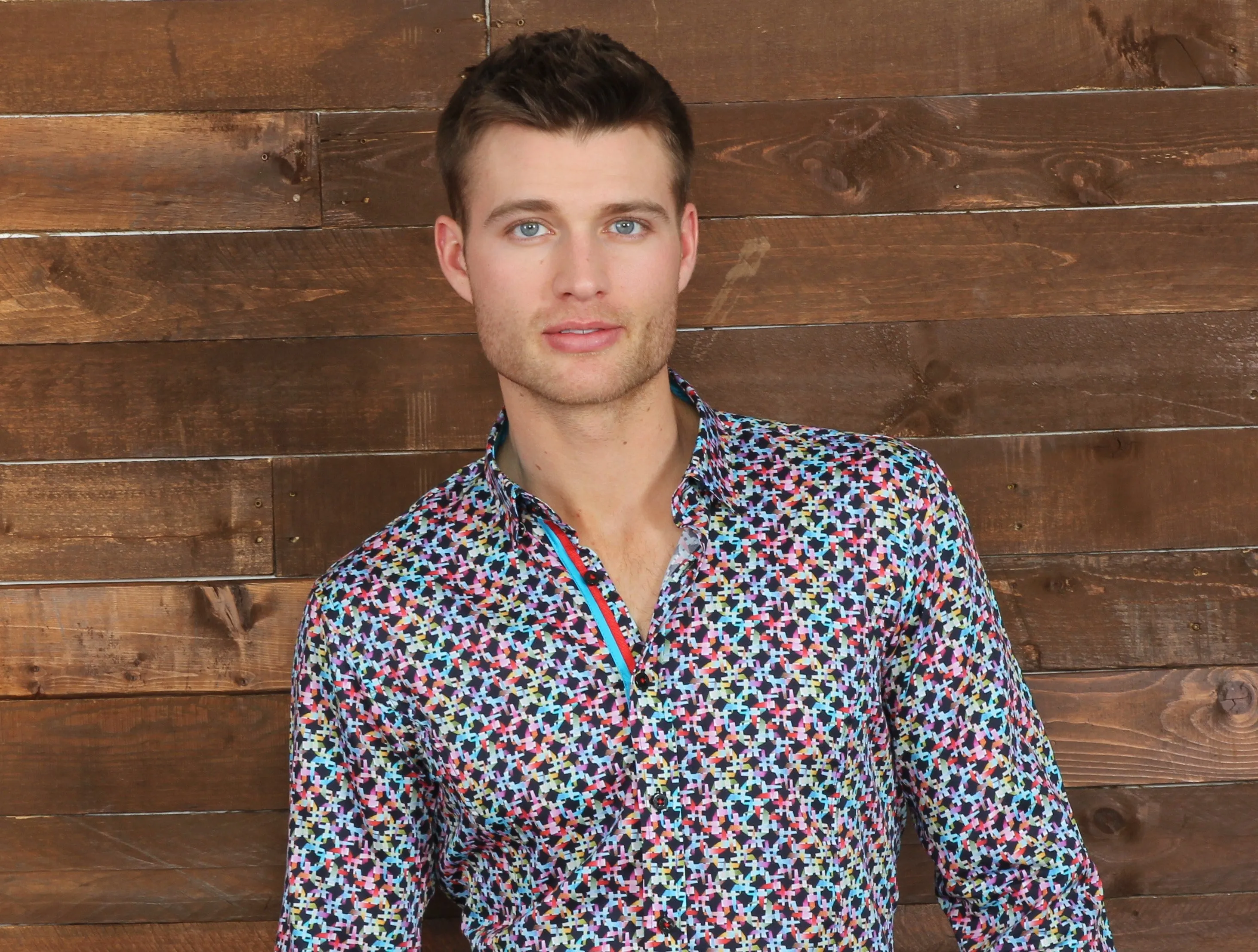 Multi Color Button Down Shirt With Blue/Red Trim
