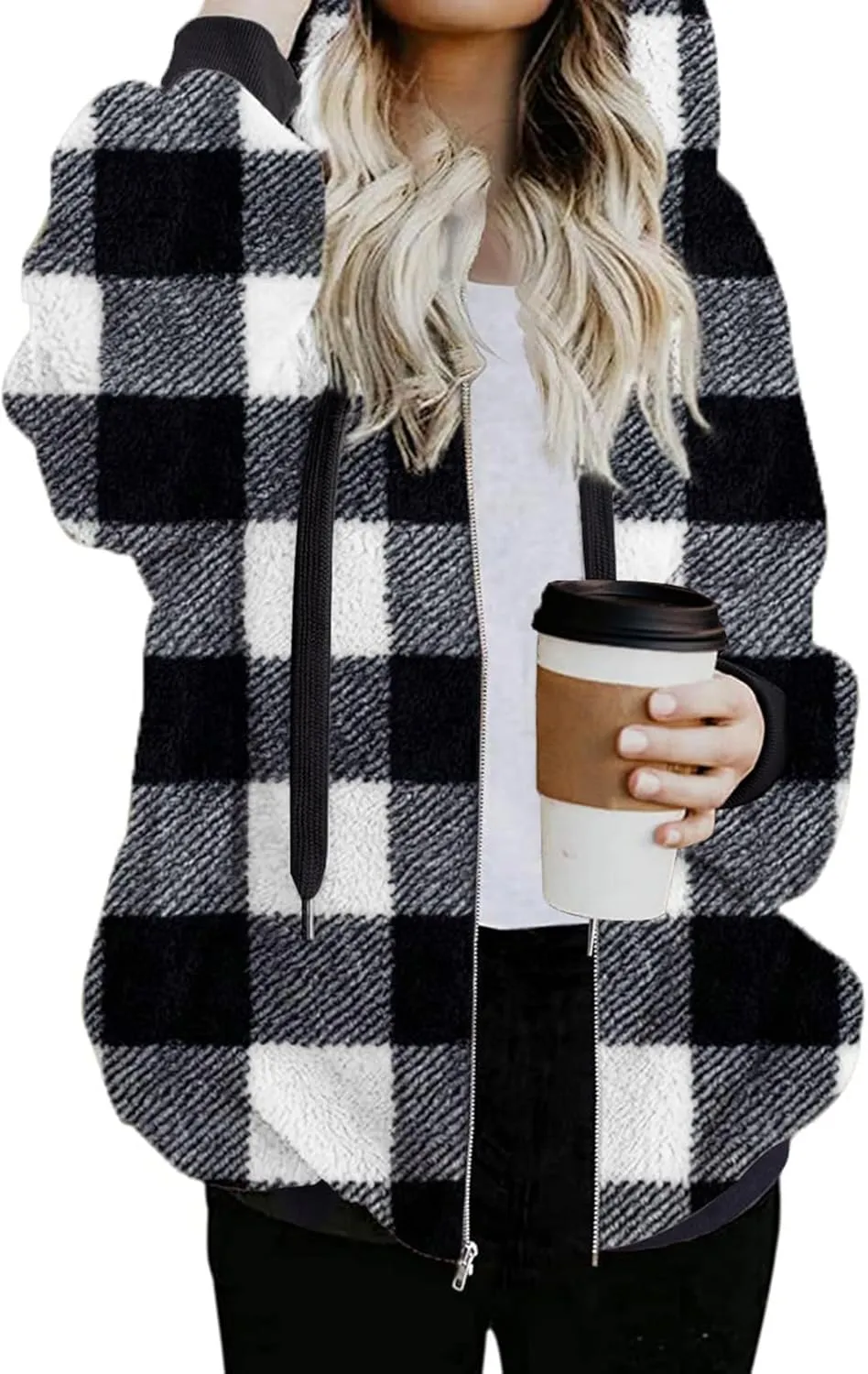 Nirovien Womens Sherpa Jacket Fuzzy Zip Up Hoodie Oversized Fleece Jackets Fluffy Coat with Pockets