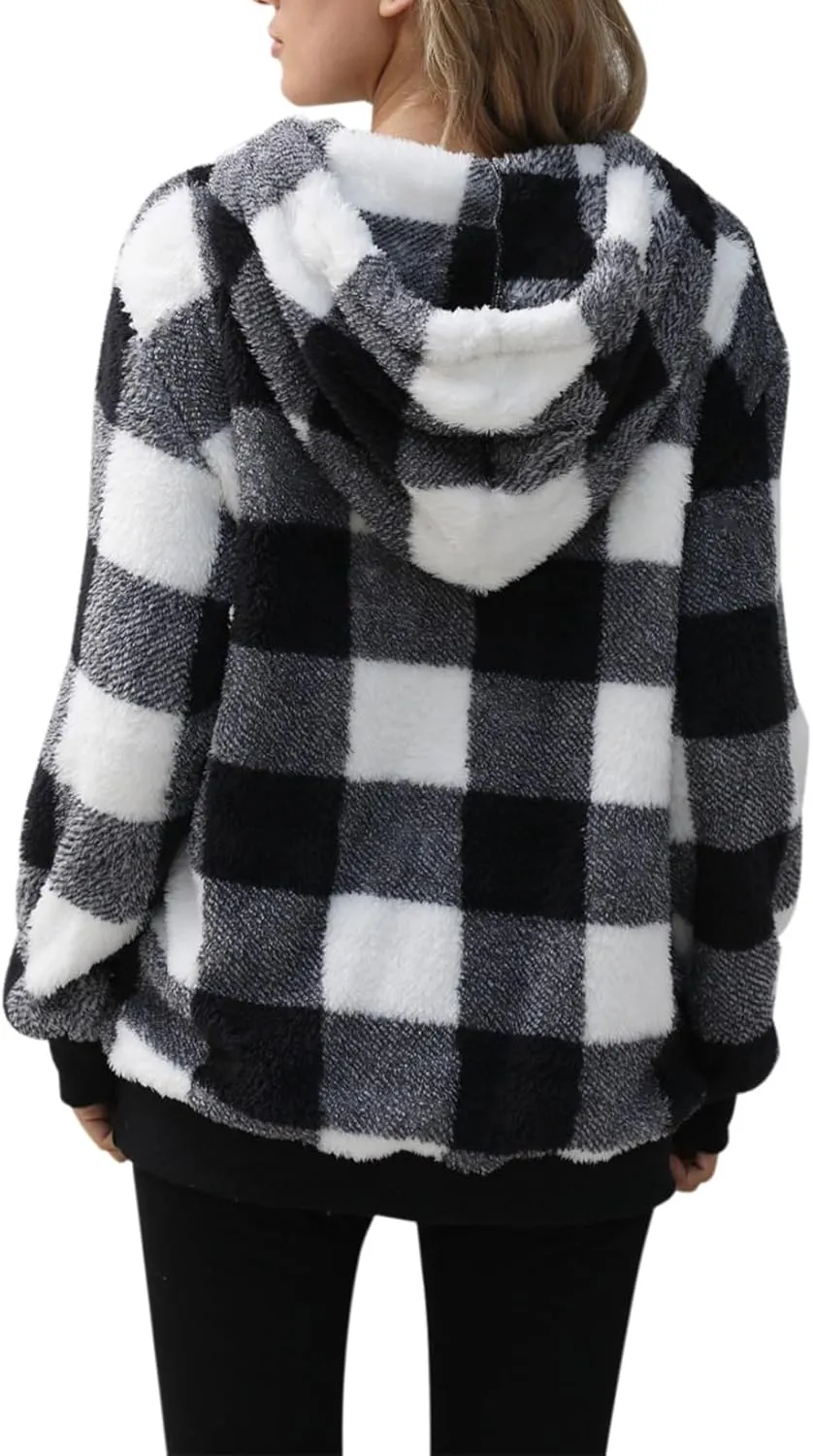 Nirovien Womens Sherpa Jacket Fuzzy Zip Up Hoodie Oversized Fleece Jackets Fluffy Coat with Pockets