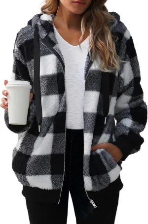 Nirovien Womens Sherpa Jacket Fuzzy Zip Up Hoodie Oversized Fleece Jackets Fluffy Coat with Pockets