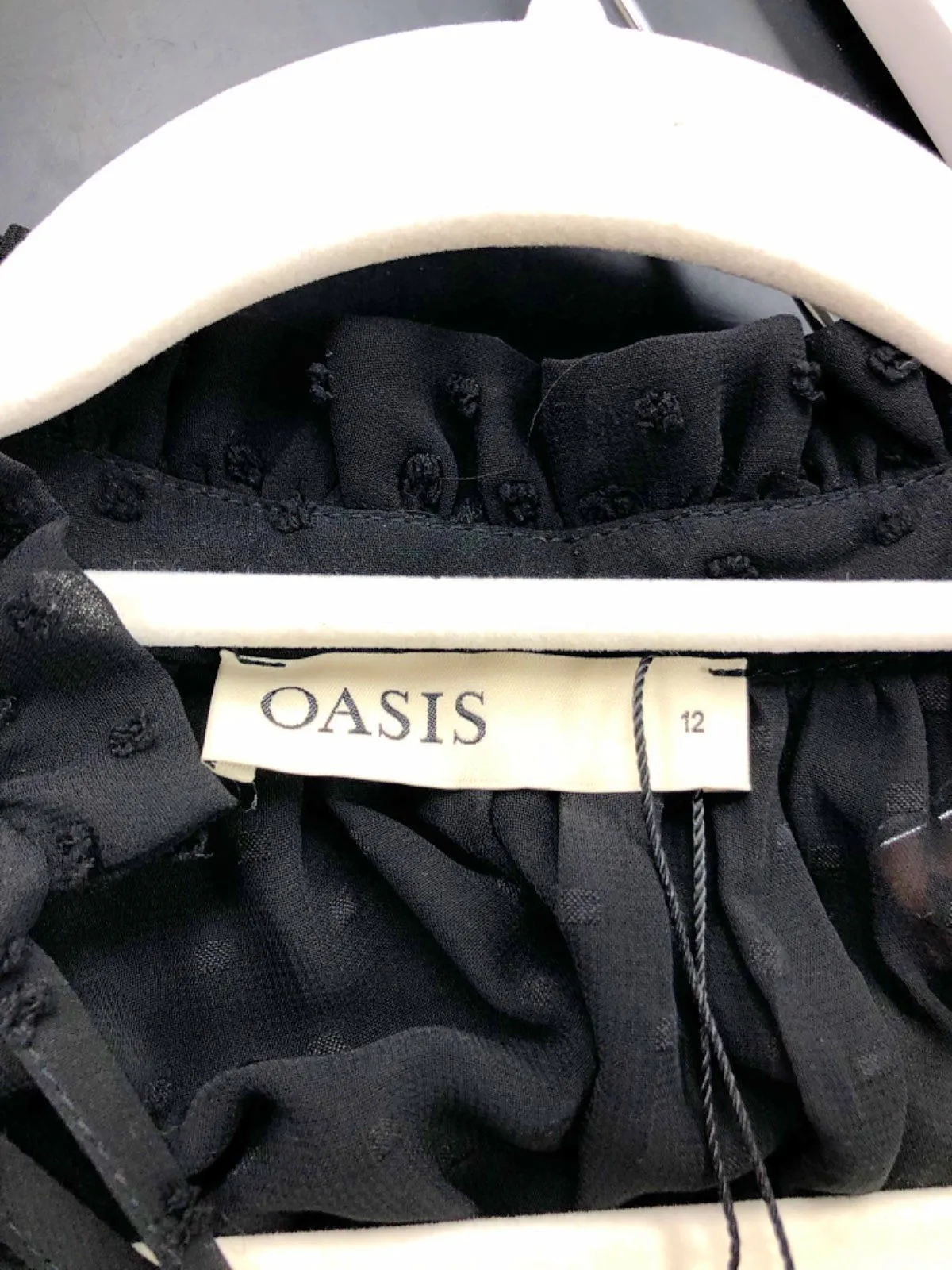OASIS Black Sheer Polka Dot Blouse UK 12