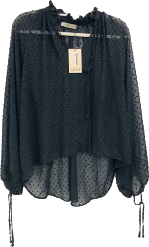OASIS Black Sheer Polka Dot Blouse UK 12