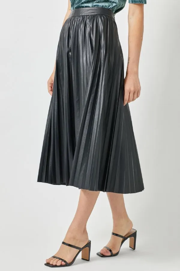 Pleated Faux Leather Skirt - Black