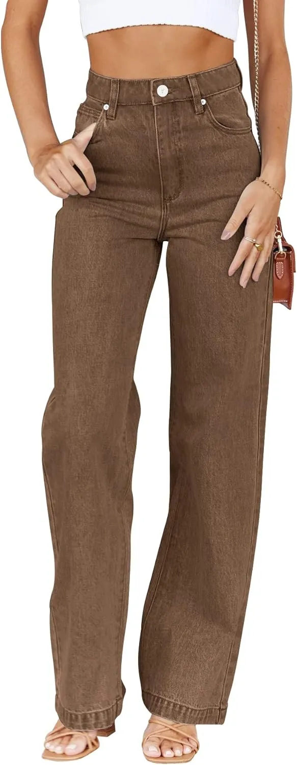 PLNOTME Women's High Waisted Jeans Boyfriend Baggy Straight Leg Casual Denim Pants