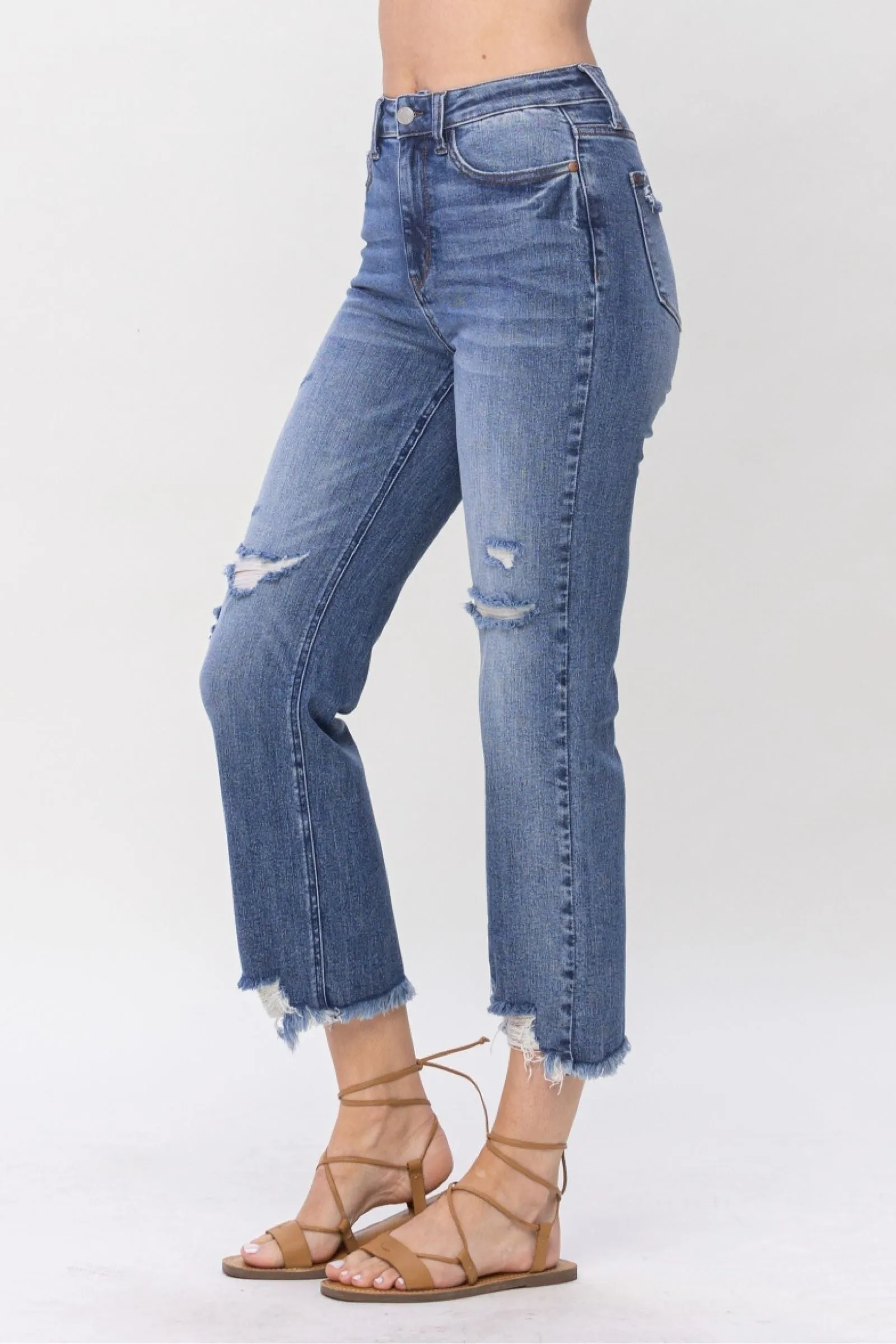 Plus high waisted destroy cropped straight