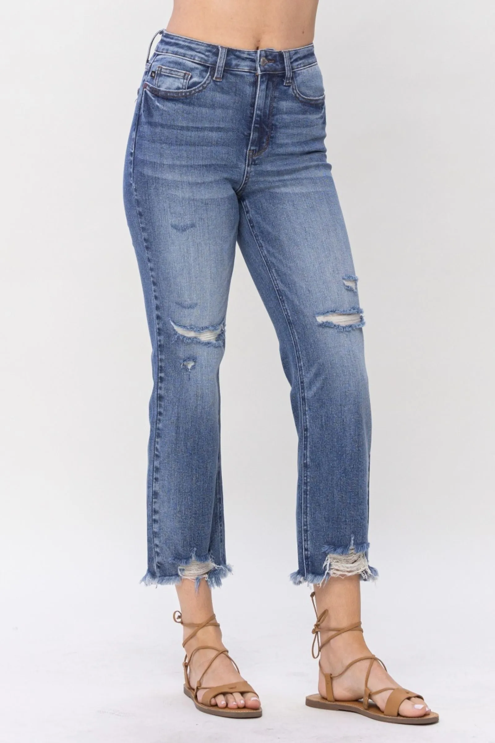 Plus high waisted destroy cropped straight
