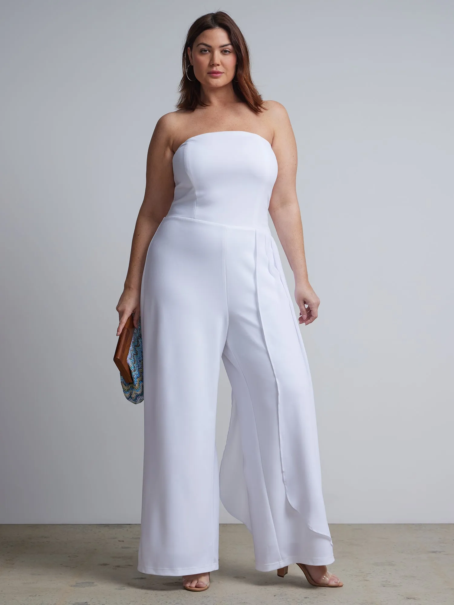 Plus Strapless Overlay Wide-Leg Jumpsuit