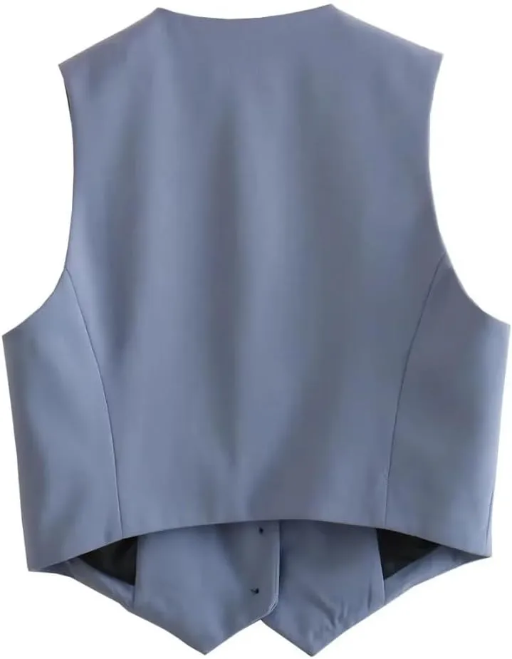 Pofihavi Cropped Suit Vest for Women 2024 Button Up Business Casual Dressy Waistcoat Vest Tops