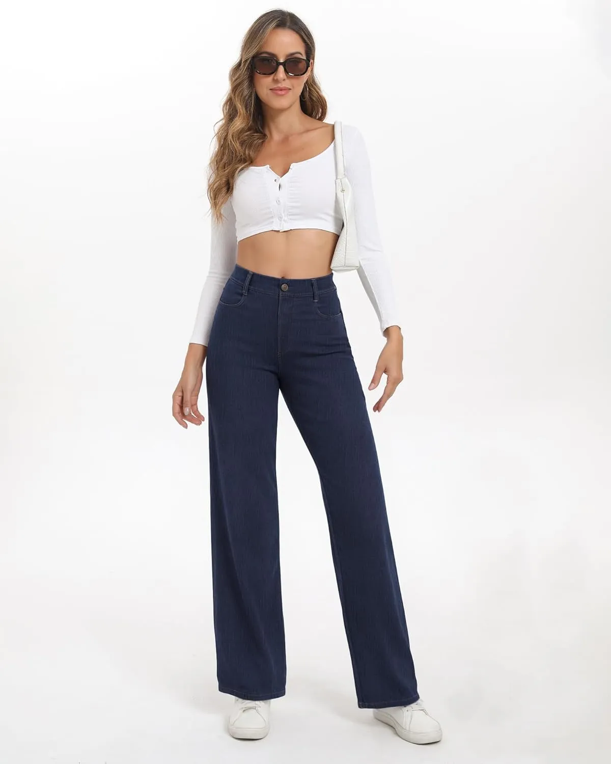 Pull On Jeans for Women Wide Leg High Waisted Stretch Baggy Jeans Casual Trendy Straight Denim Pants