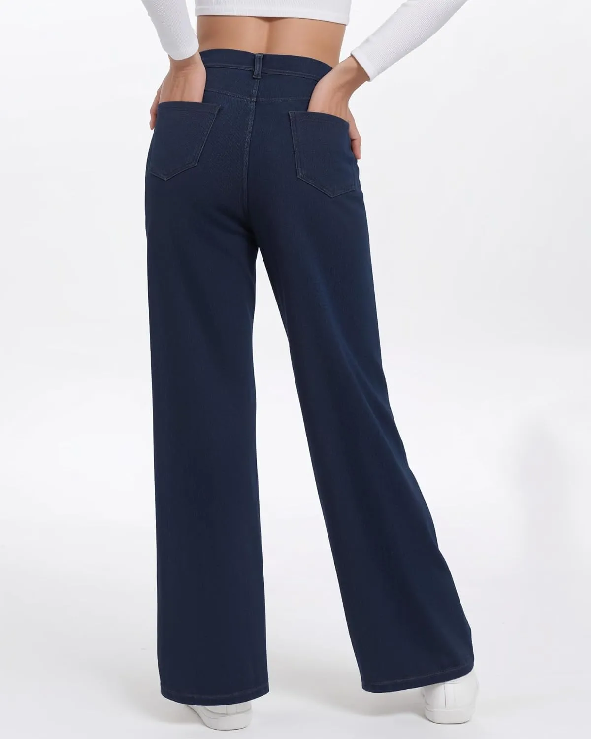 Pull On Jeans for Women Wide Leg High Waisted Stretch Baggy Jeans Casual Trendy Straight Denim Pants