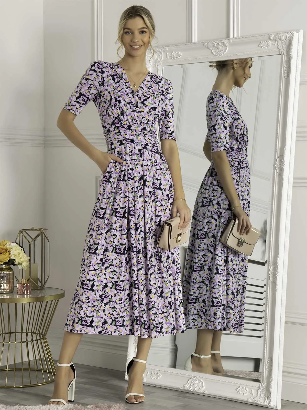 QUINNA WRAP FRONT MAXI DRESS (NAVY FLORAL)