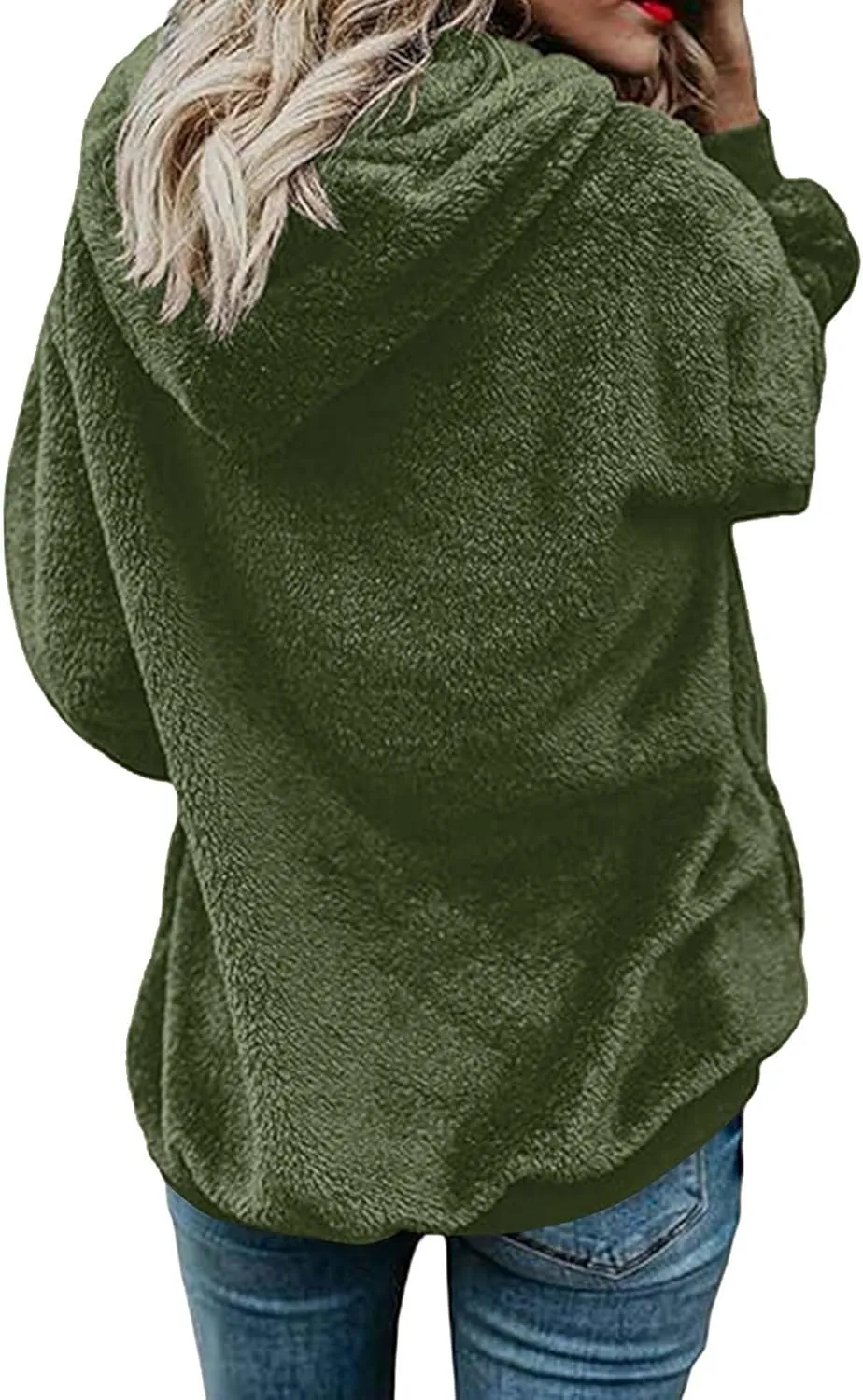 ReachMe Womens Warm Fuzzy Zip Up Hoodie Oversized Sherpa Jacket with Pockets Faux Fur Fleece Winter Coats