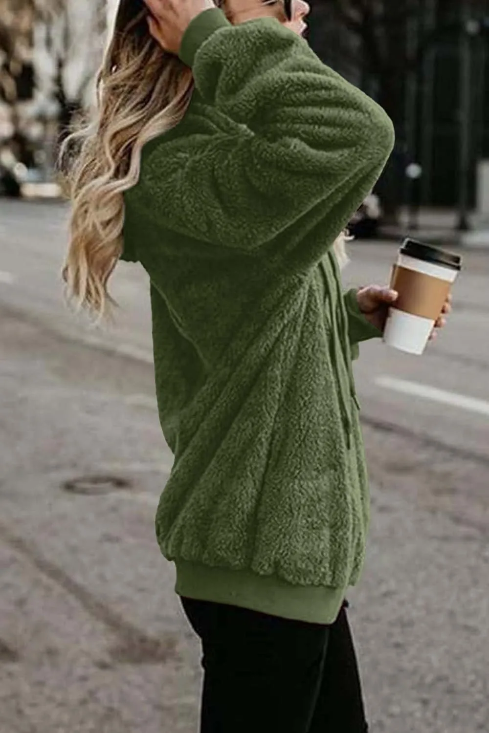 ReachMe Womens Warm Fuzzy Zip Up Hoodie Oversized Sherpa Jacket with Pockets Faux Fur Fleece Winter Coats