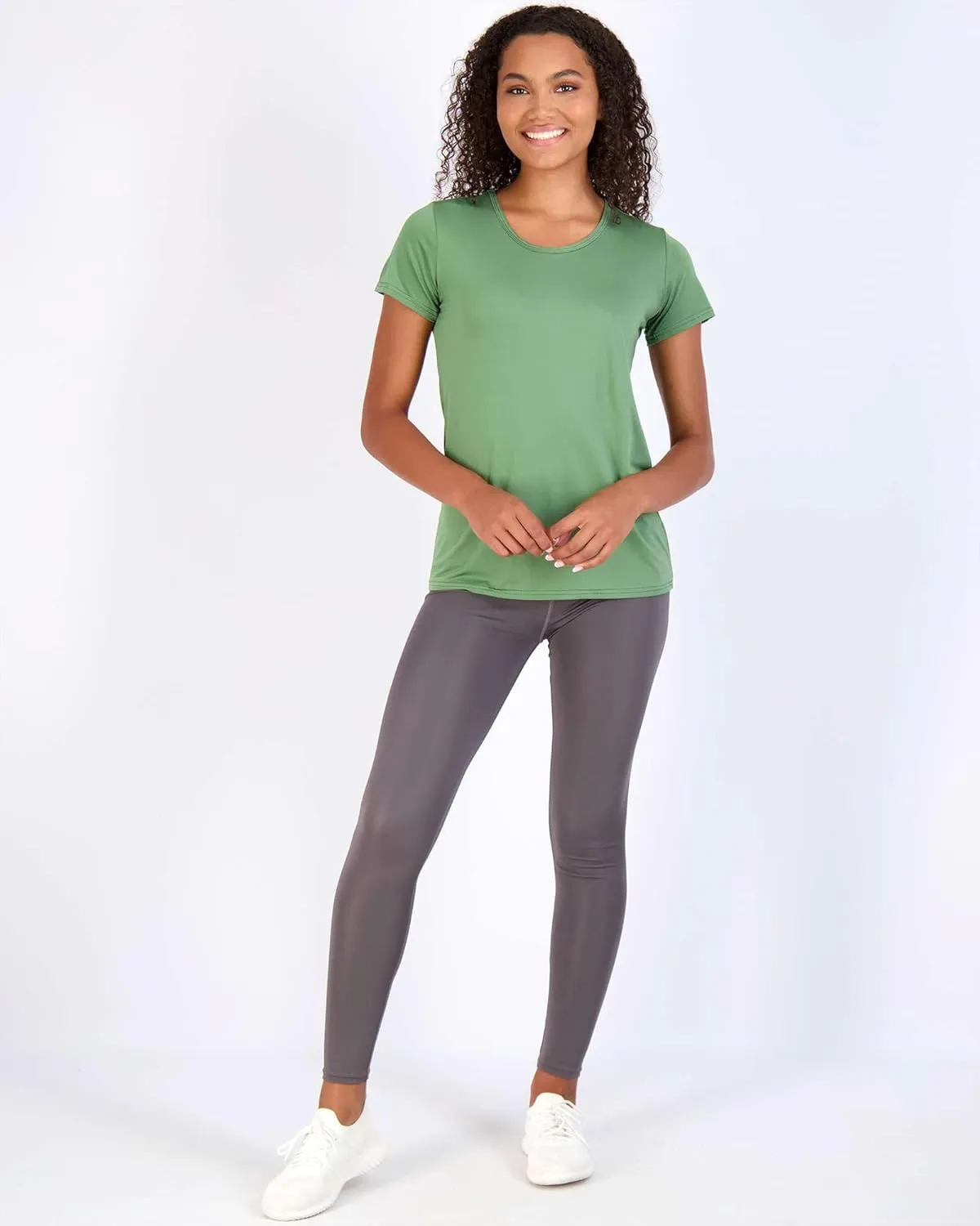 Real Essentials 5 Pack: Women's Dry Fit Tech Stretch Short-Sleeve Crew Neck Athletic T-Shirt (Available in Plus Size)