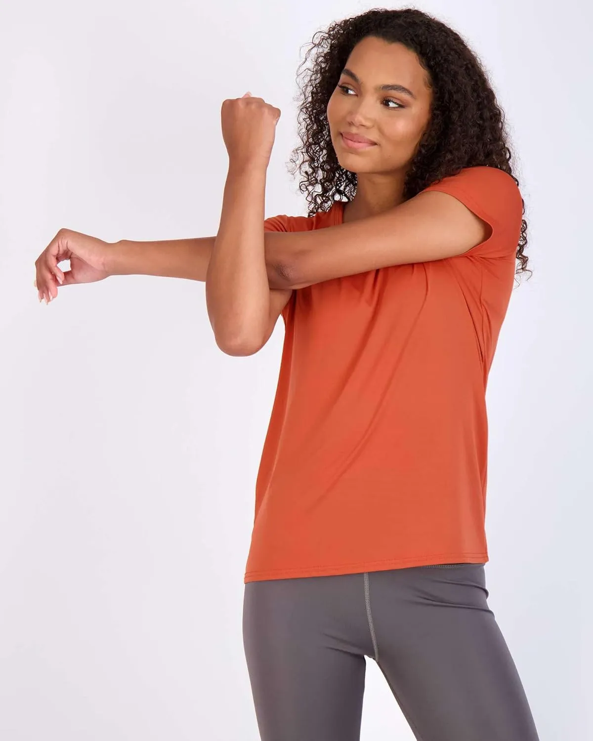 Real Essentials 5 Pack: Women's Dry Fit Tech Stretch Short-Sleeve Crew Neck Athletic T-Shirt (Available in Plus Size)