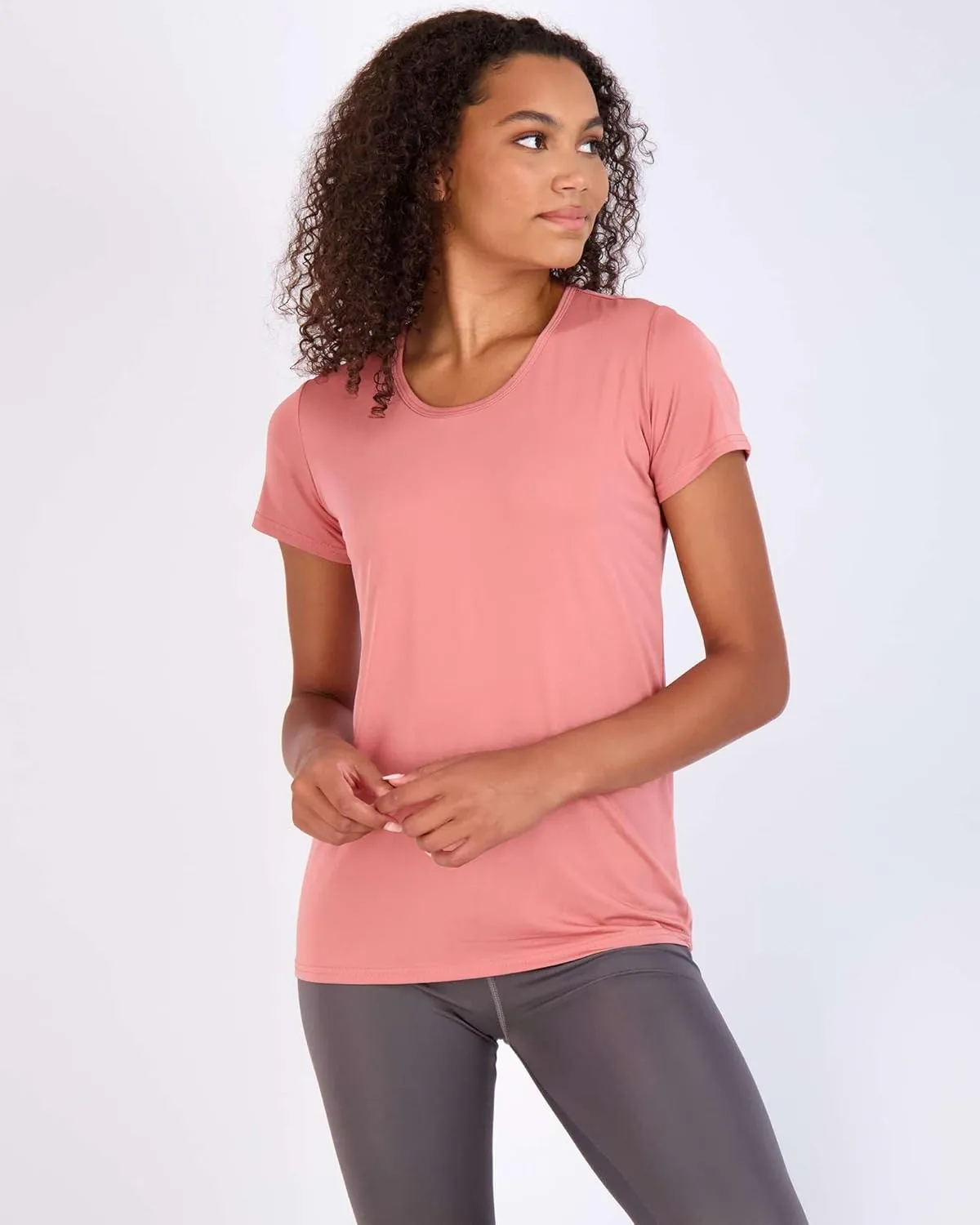 Real Essentials 5 Pack: Women's Dry Fit Tech Stretch Short-Sleeve Crew Neck Athletic T-Shirt (Available in Plus Size)