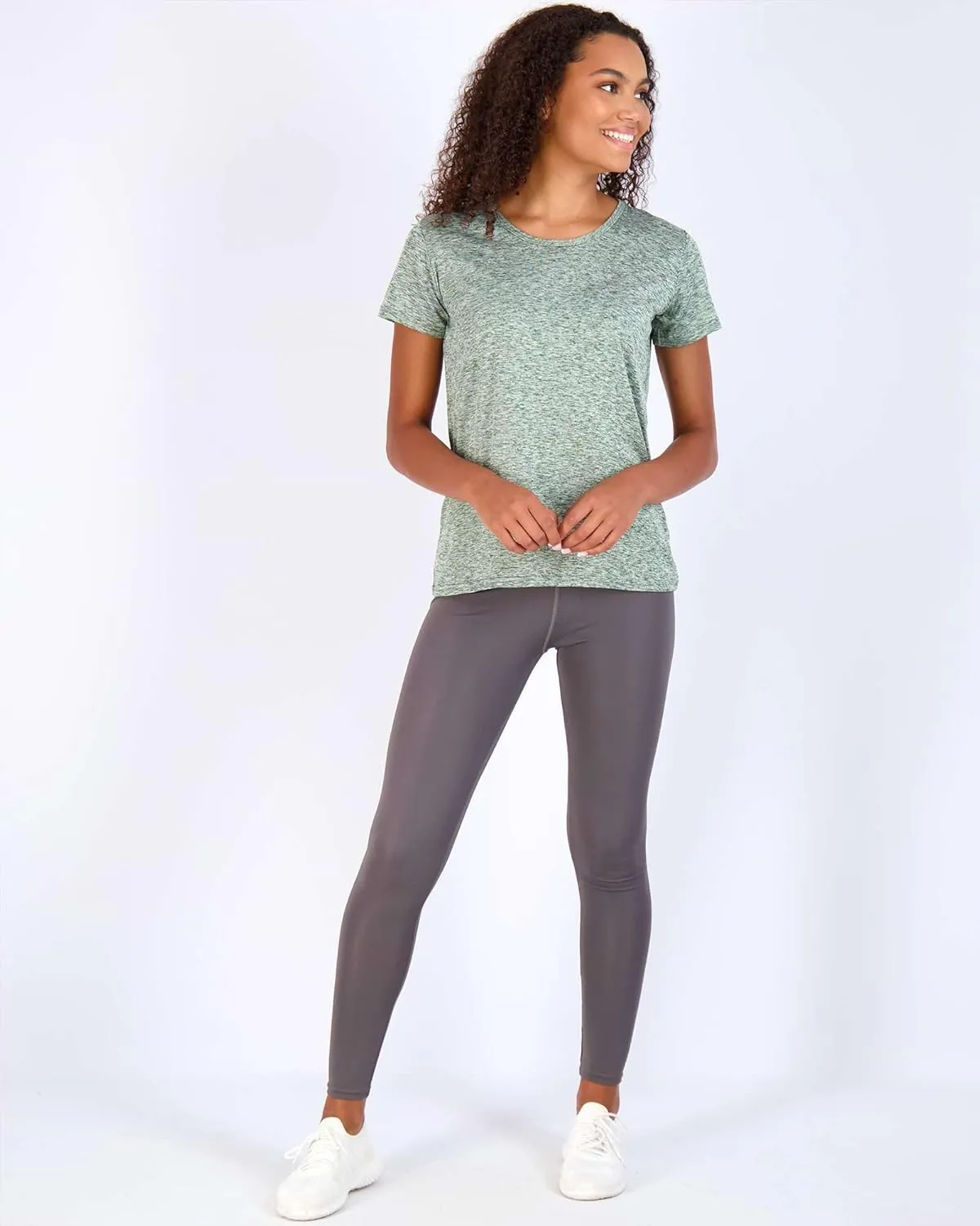 Real Essentials 5 Pack: Women's Dry Fit Tech Stretch Short-Sleeve Crew Neck Athletic T-Shirt (Available in Plus Size)