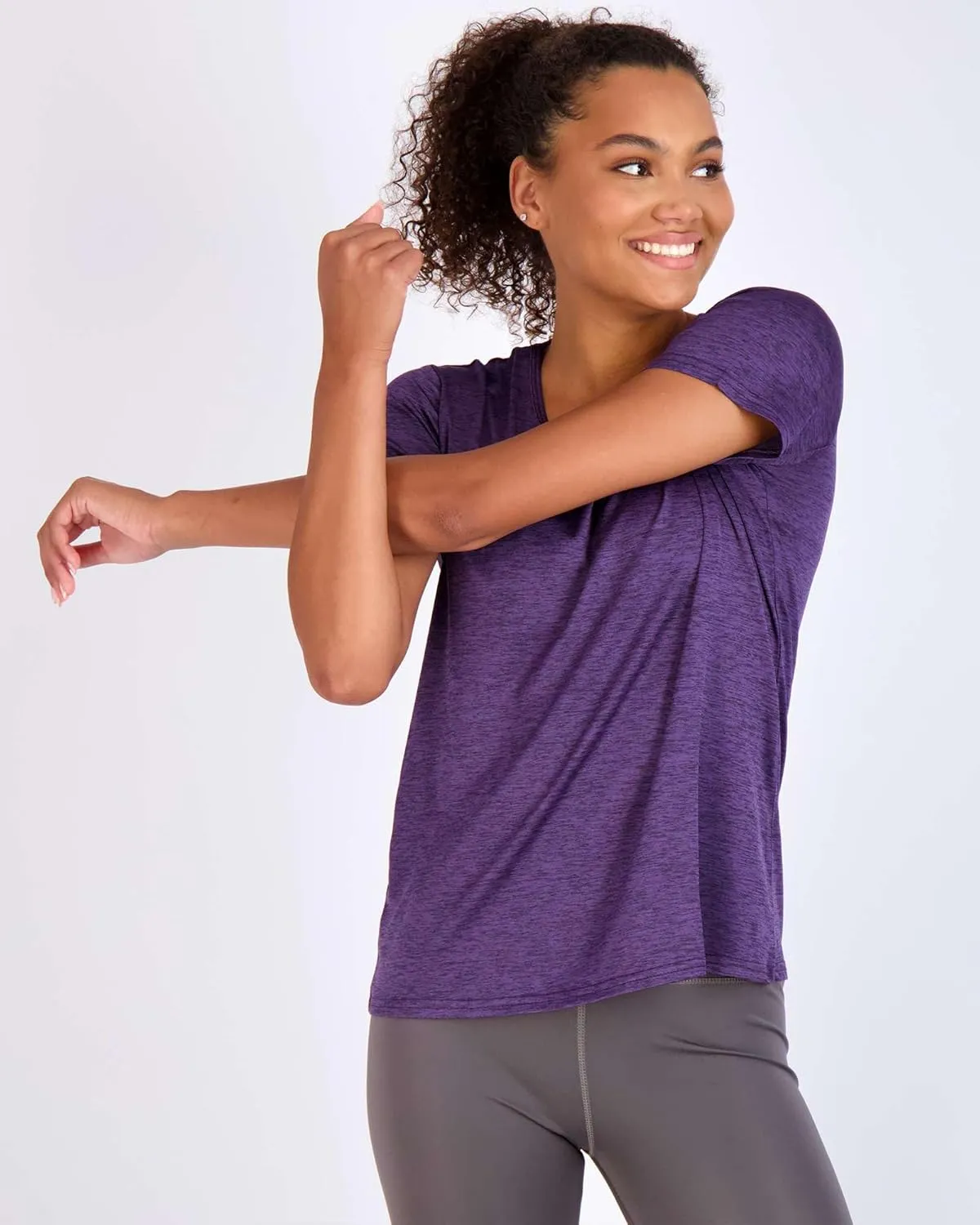 Real Essentials 5 Pack: Women's Dry Fit Tech Stretch Short-Sleeve Crew Neck Athletic T-Shirt (Available in Plus Size)