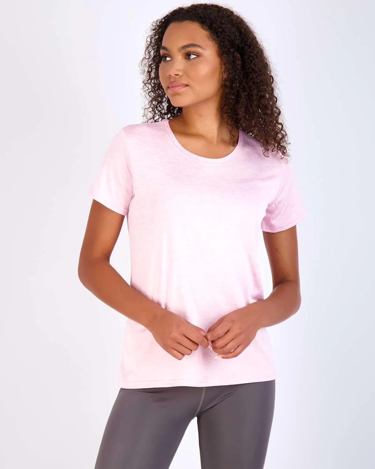 Real Essentials 5 Pack: Women's Dry Fit Tech Stretch Short-Sleeve Crew Neck Athletic T-Shirt (Available in Plus Size)
