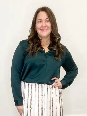 Recycled Button Down Blouse - Emerald