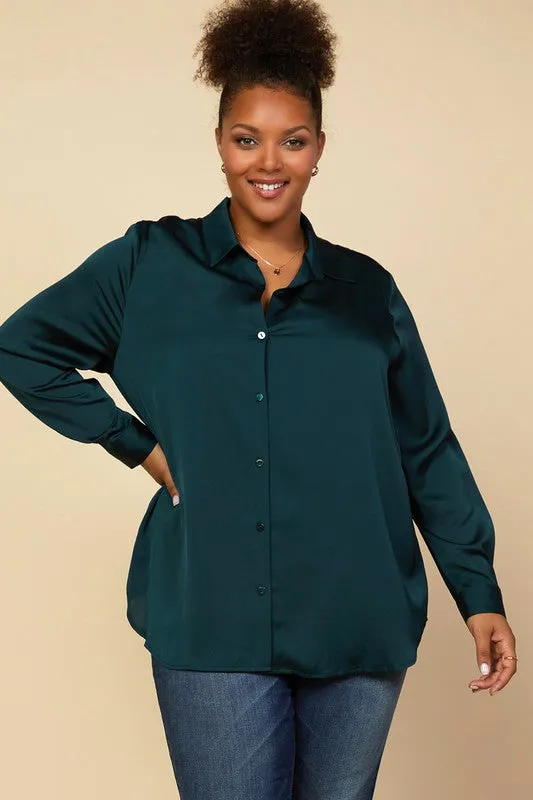 Recycled Button Down Blouse - Emerald