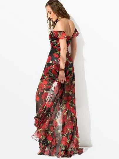 Red Floral Sleeveless Maxi Dress