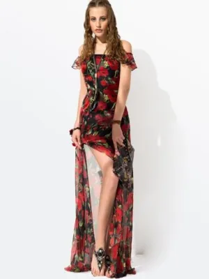 Red Floral Sleeveless Maxi Dress