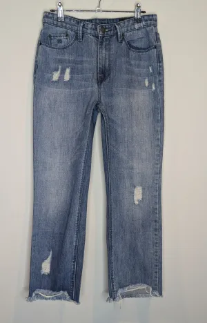 Res Distressed High Waisted Straight Leg Denim Jeans