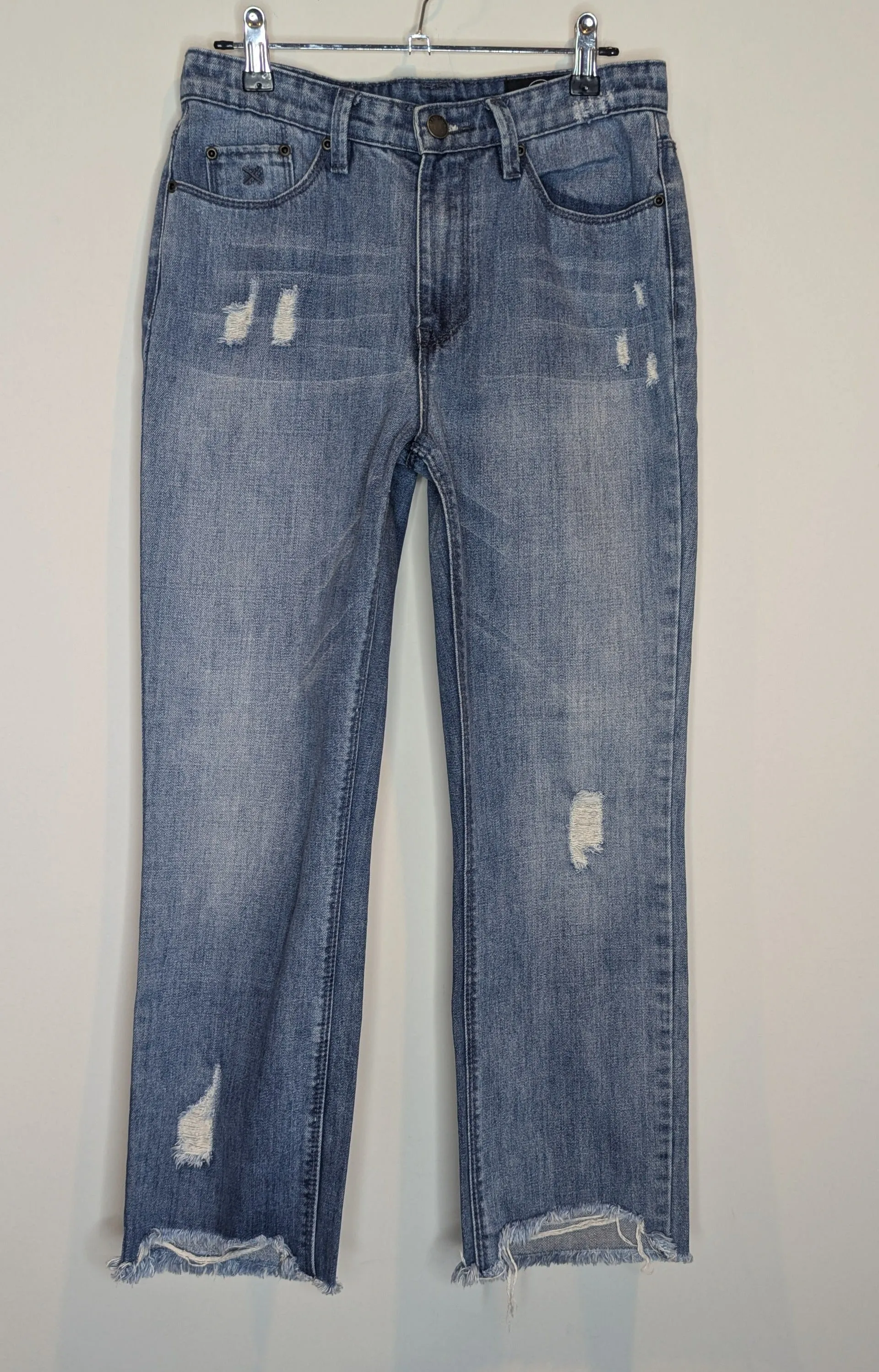 Res Distressed High Waisted Straight Leg Denim Jeans
