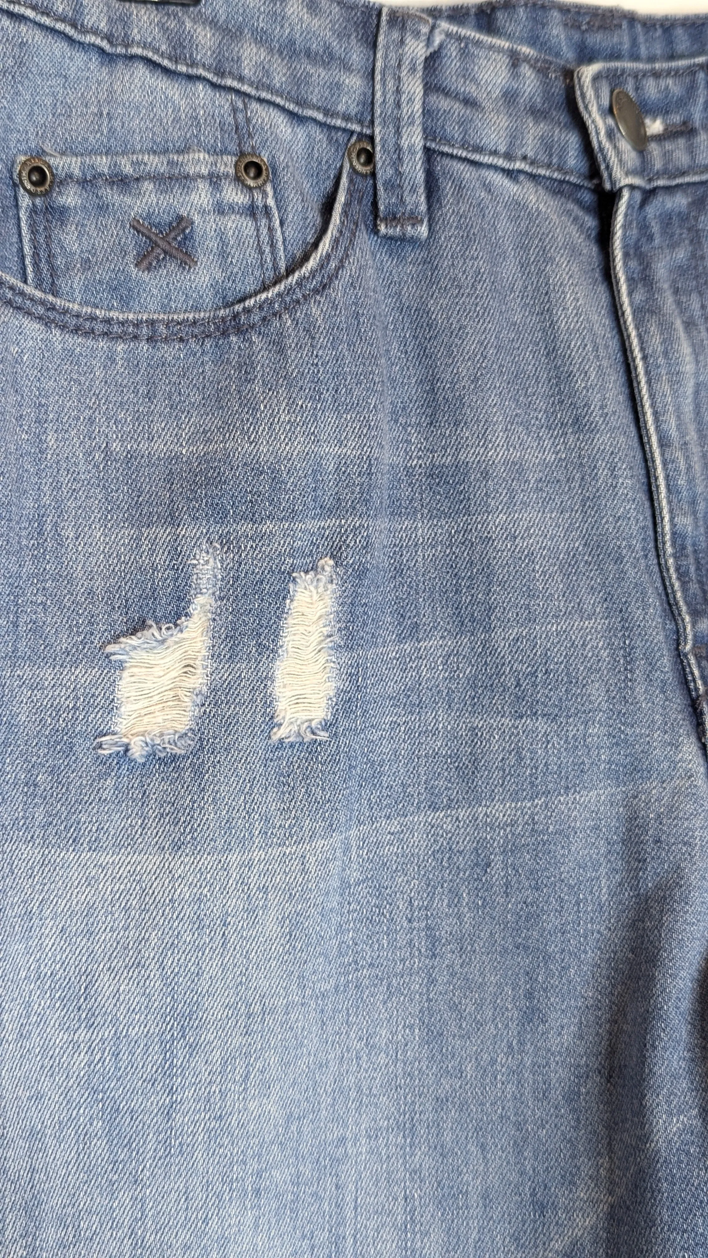 Res Distressed High Waisted Straight Leg Denim Jeans