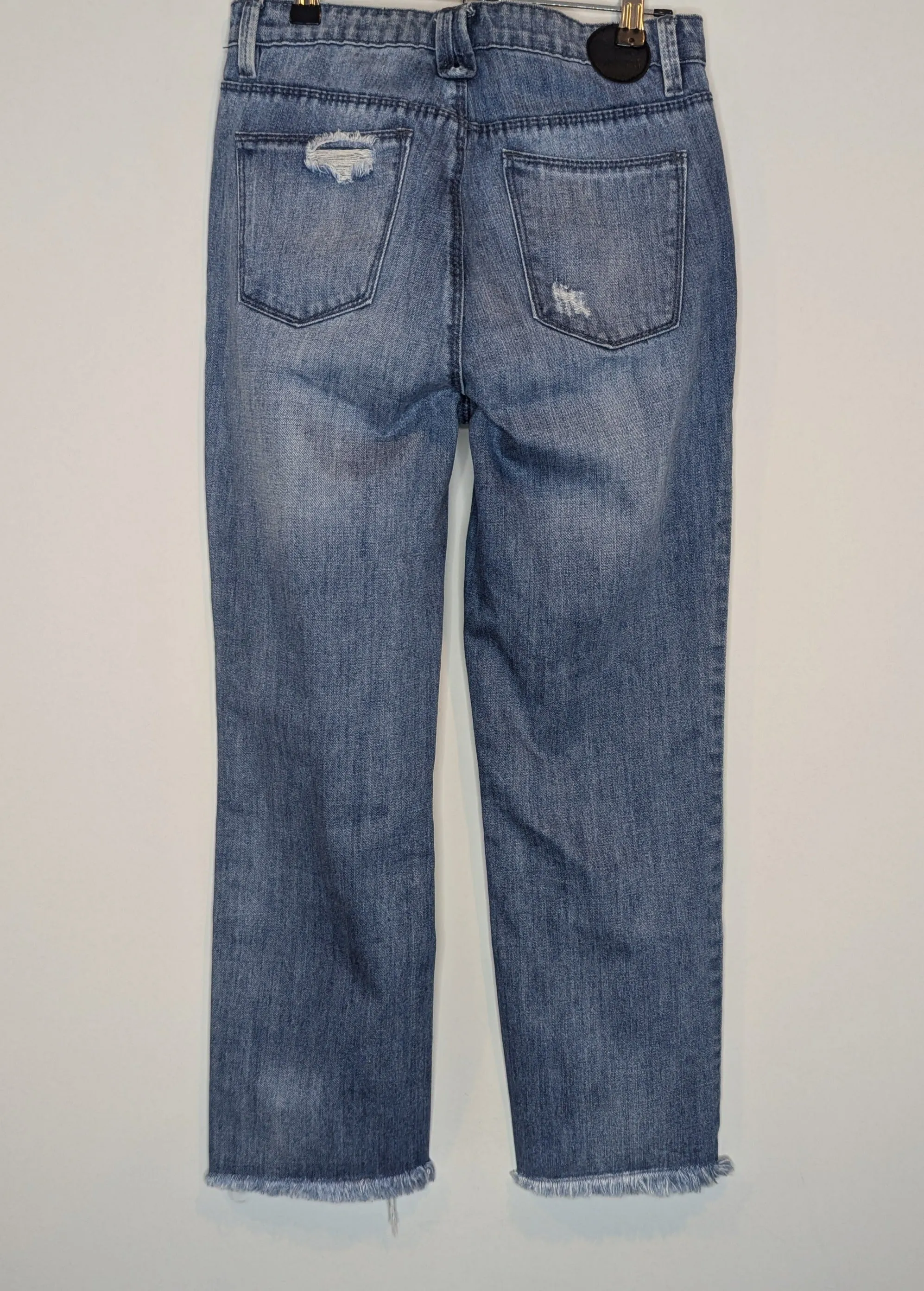 Res Distressed High Waisted Straight Leg Denim Jeans