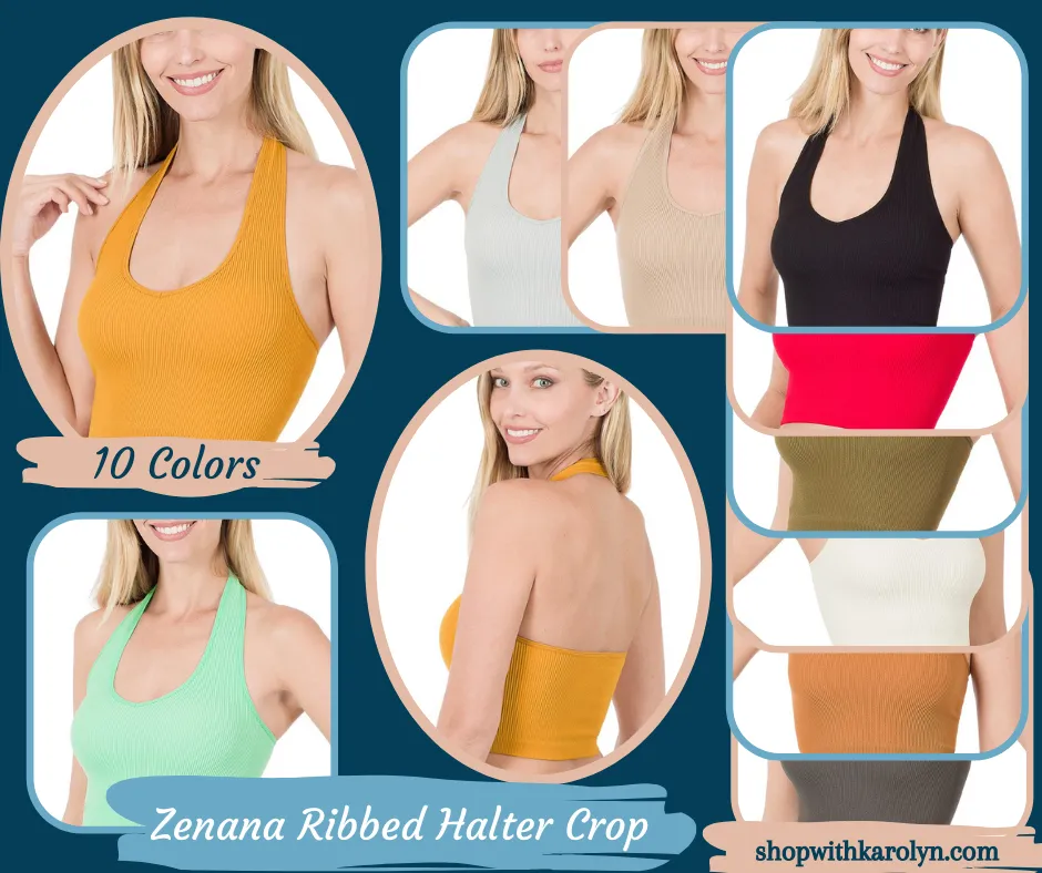 Ribbed Cropped Halter Tank Top / Bralette Zenana