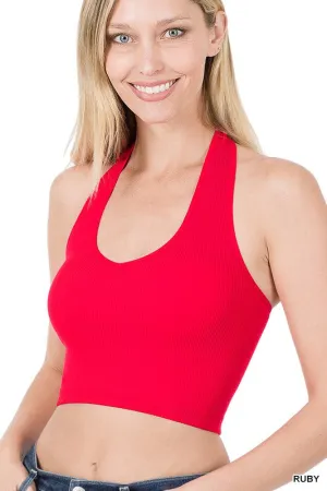 Ribbed Cropped Halter Tank Top / Bralette Zenana