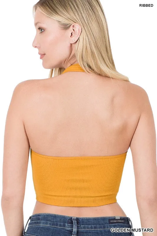 Ribbed Cropped Halter Tank Top / Bralette Zenana