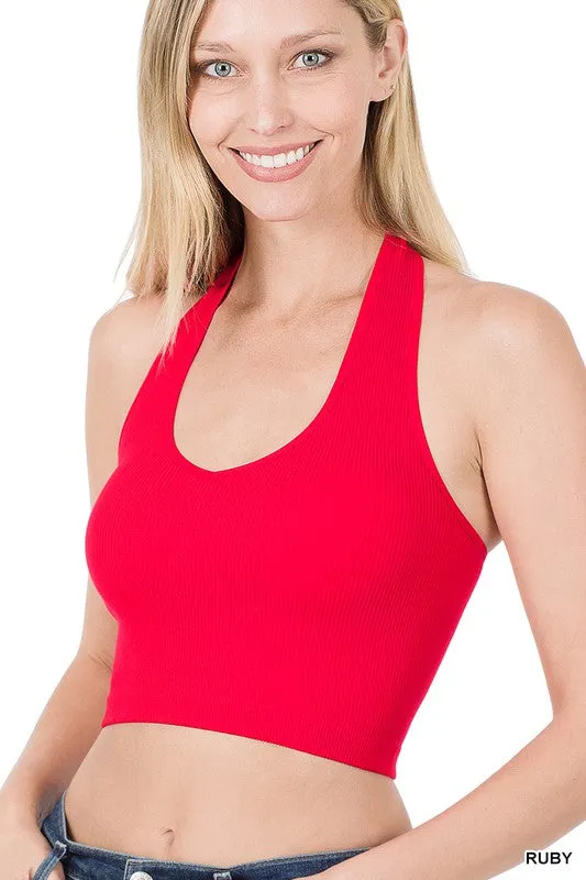 Ribbed Cropped Halter Tank Top / Bralette Zenana