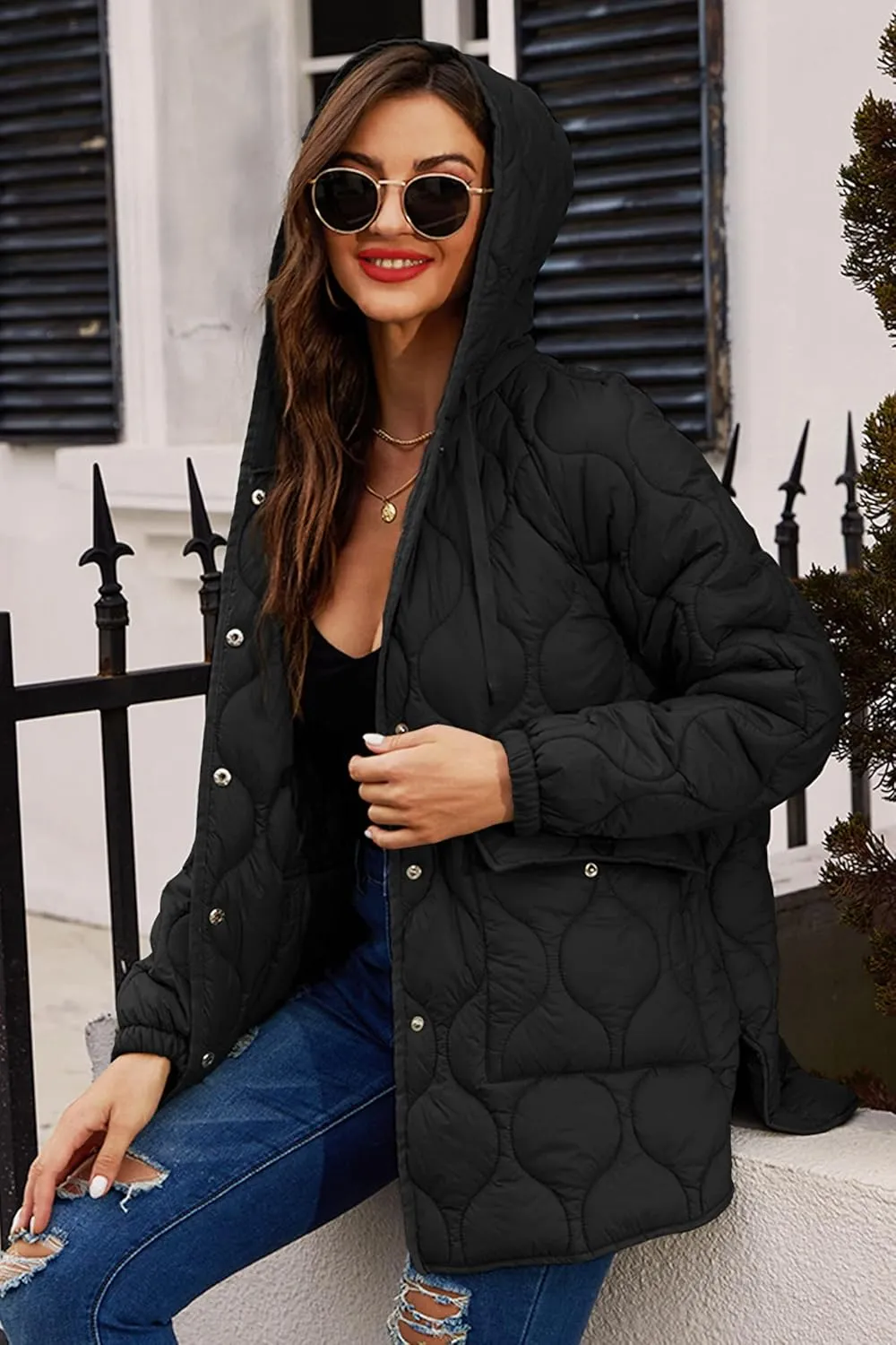 RISISSIDA Women Quilted Jacket Hooded Spring Fall Fashion, Loose lightweight Packable Transitional Puffer Coat