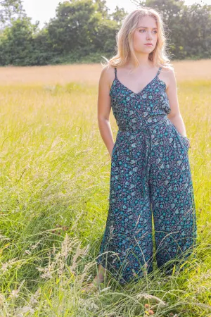 Selene Wide Leg Jumpsuit | Blue Noir Garden