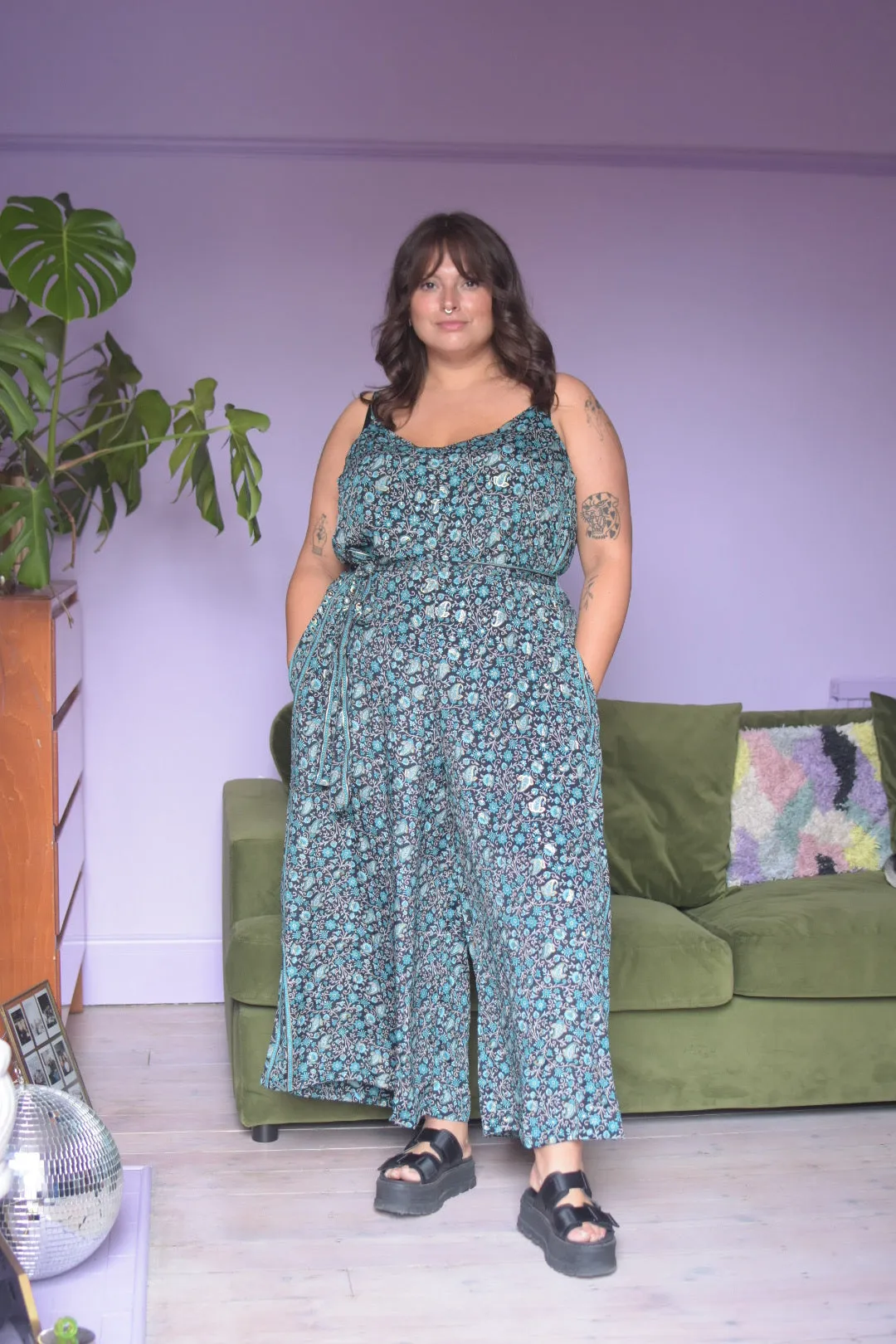 Selene Wide Leg Jumpsuit | Blue Noir Garden