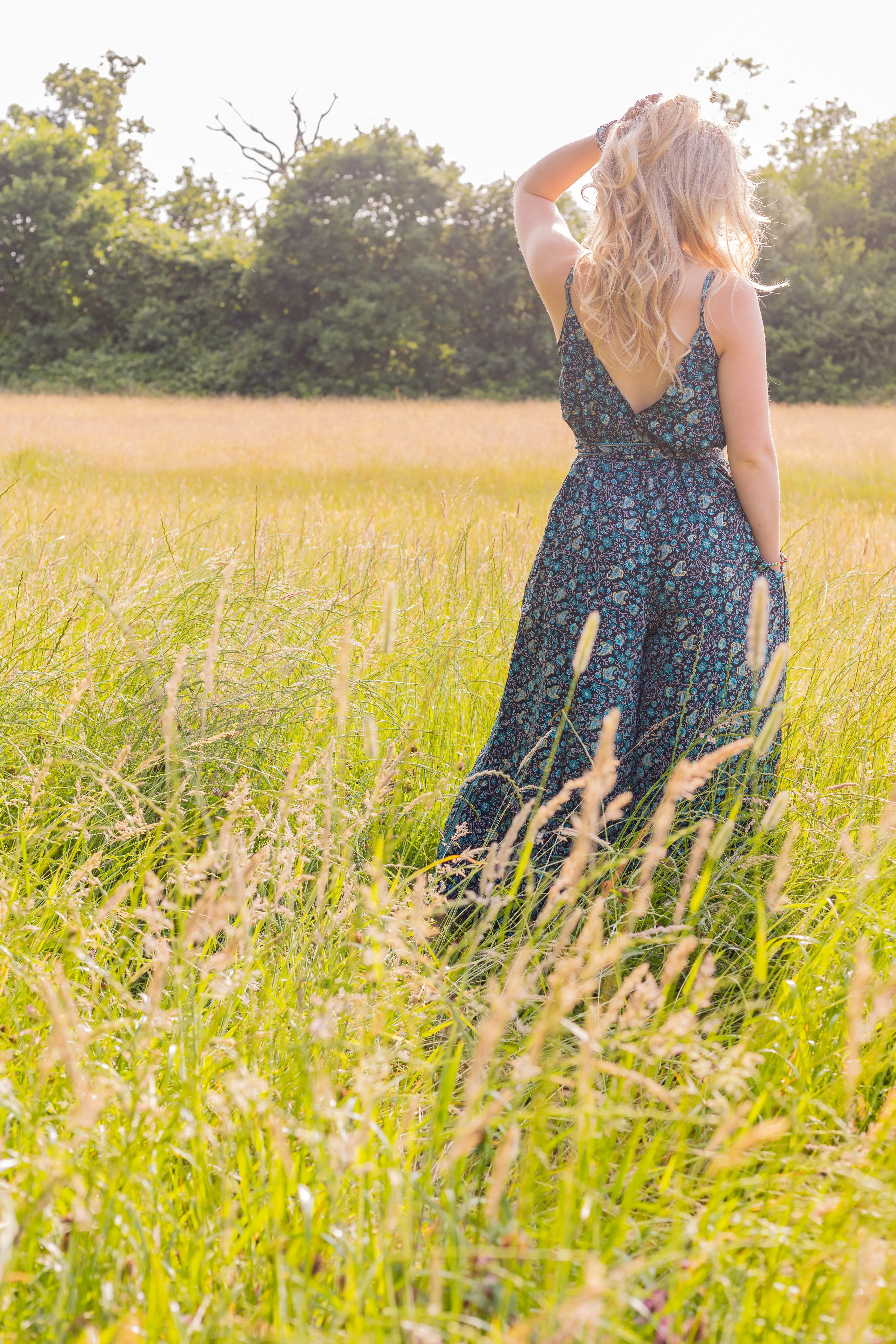 Selene Wide Leg Jumpsuit | Blue Noir Garden