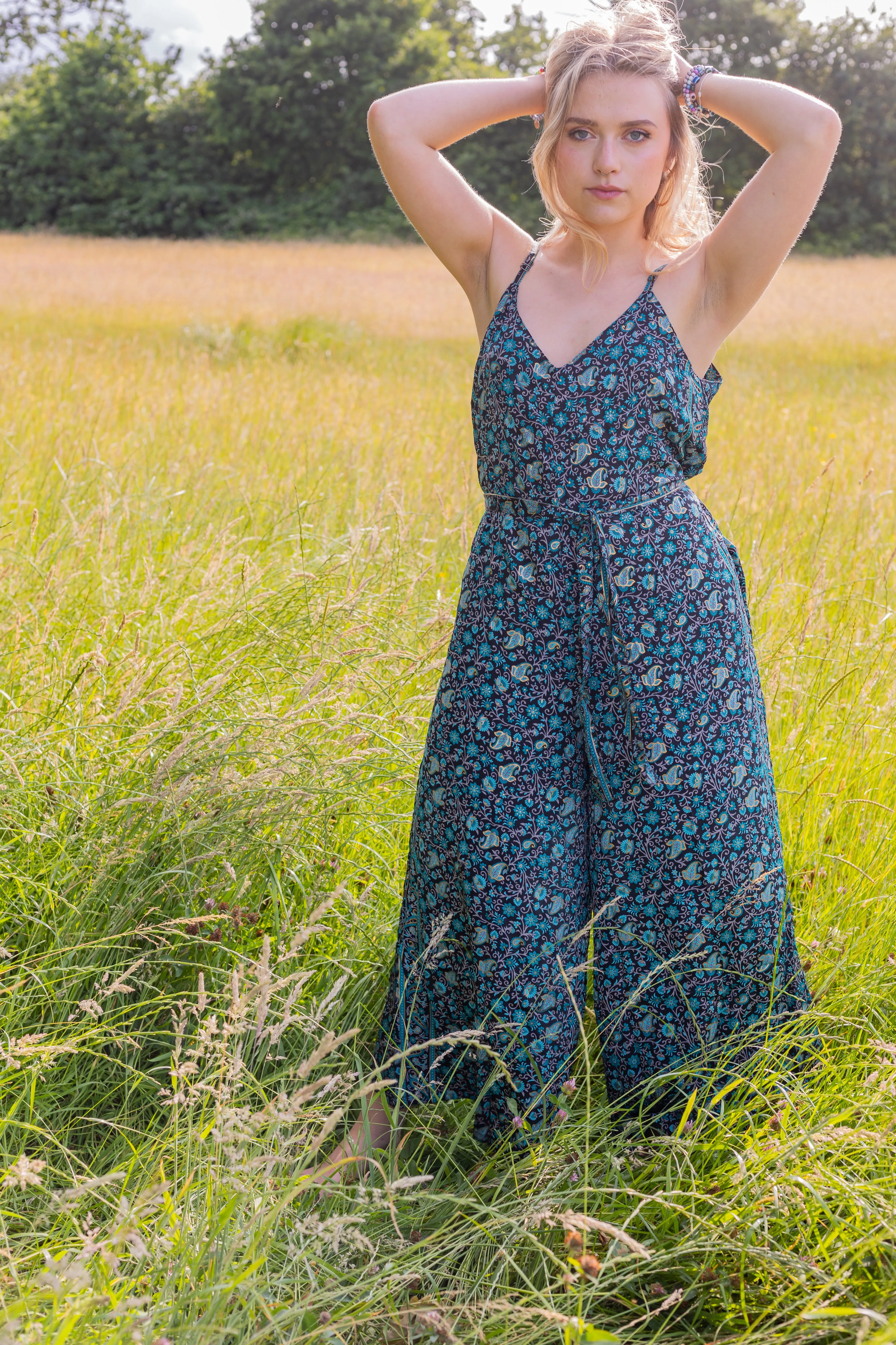 Selene Wide Leg Jumpsuit | Blue Noir Garden