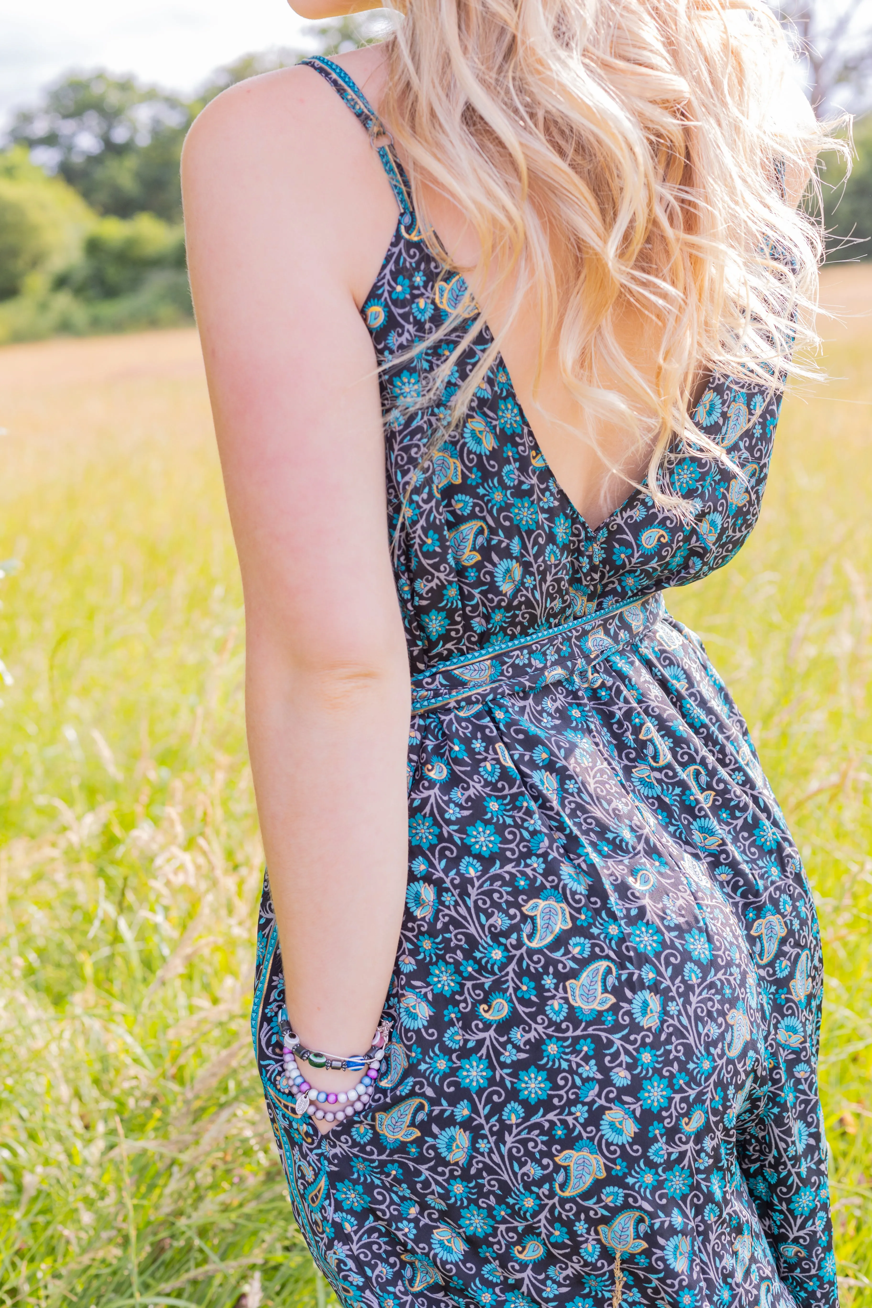 Selene Wide Leg Jumpsuit | Blue Noir Garden