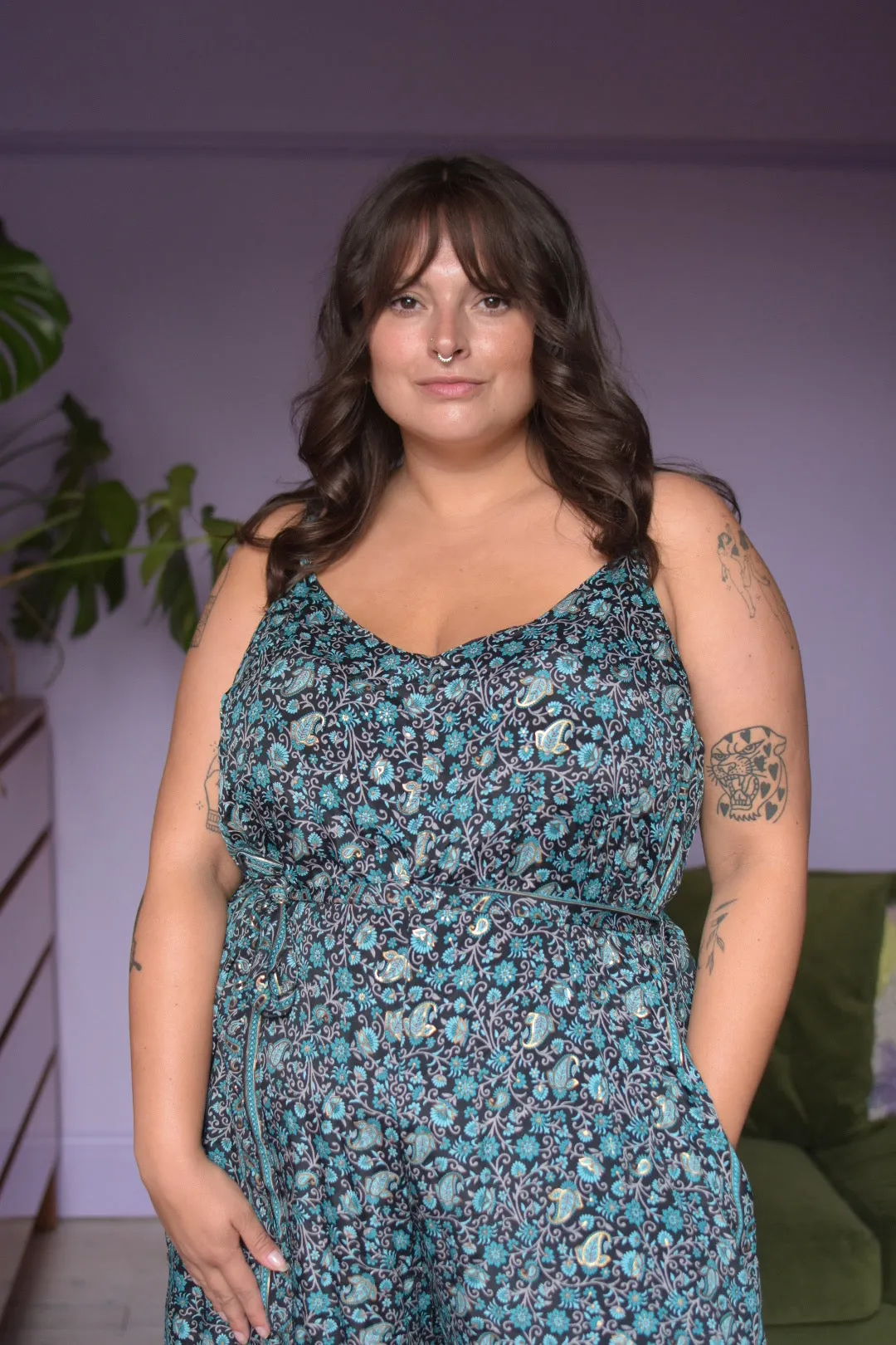Selene Wide Leg Jumpsuit | Blue Noir Garden