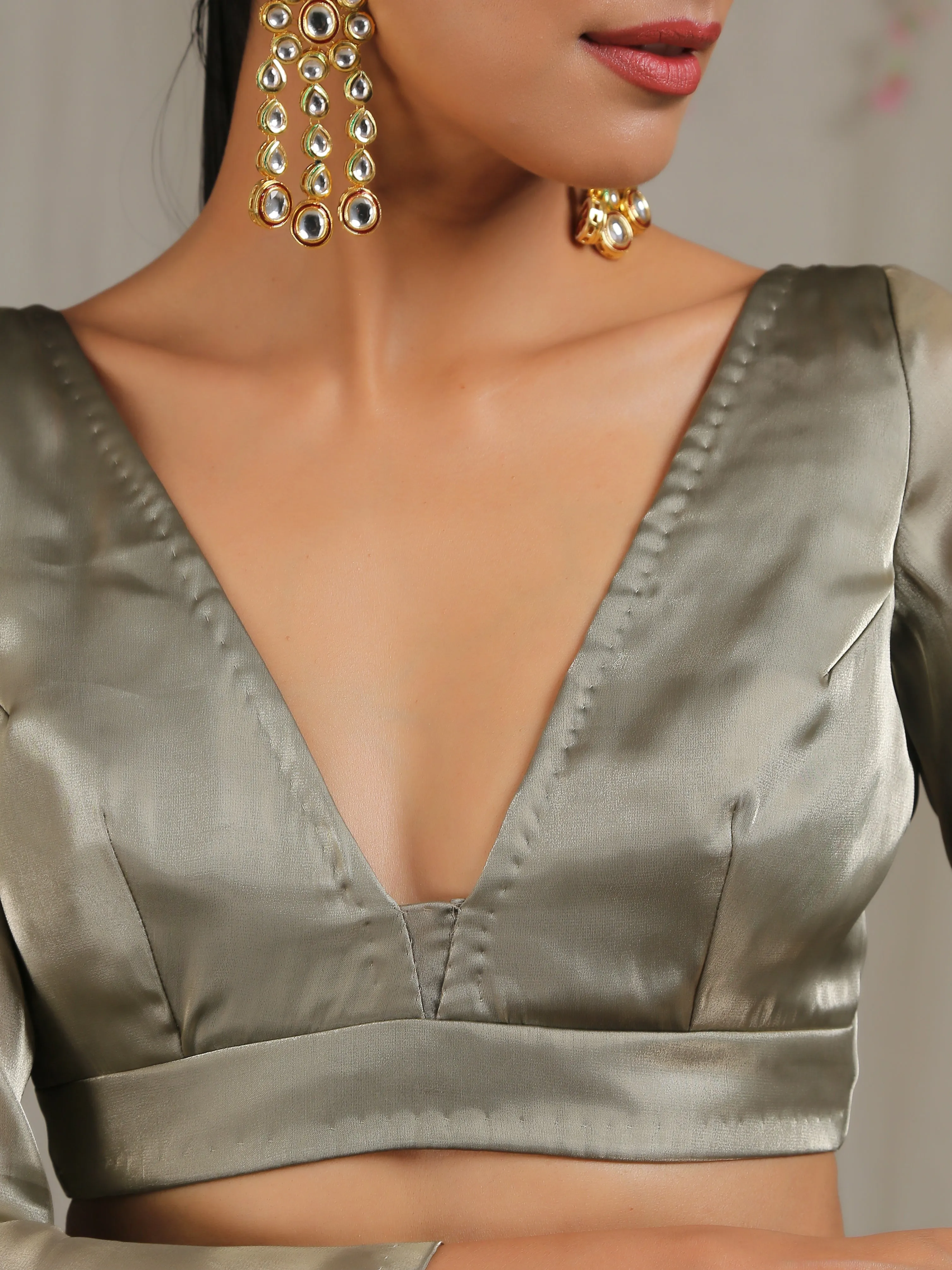 SET | Liquid Gold Saree with Lace   Liquid Blouse